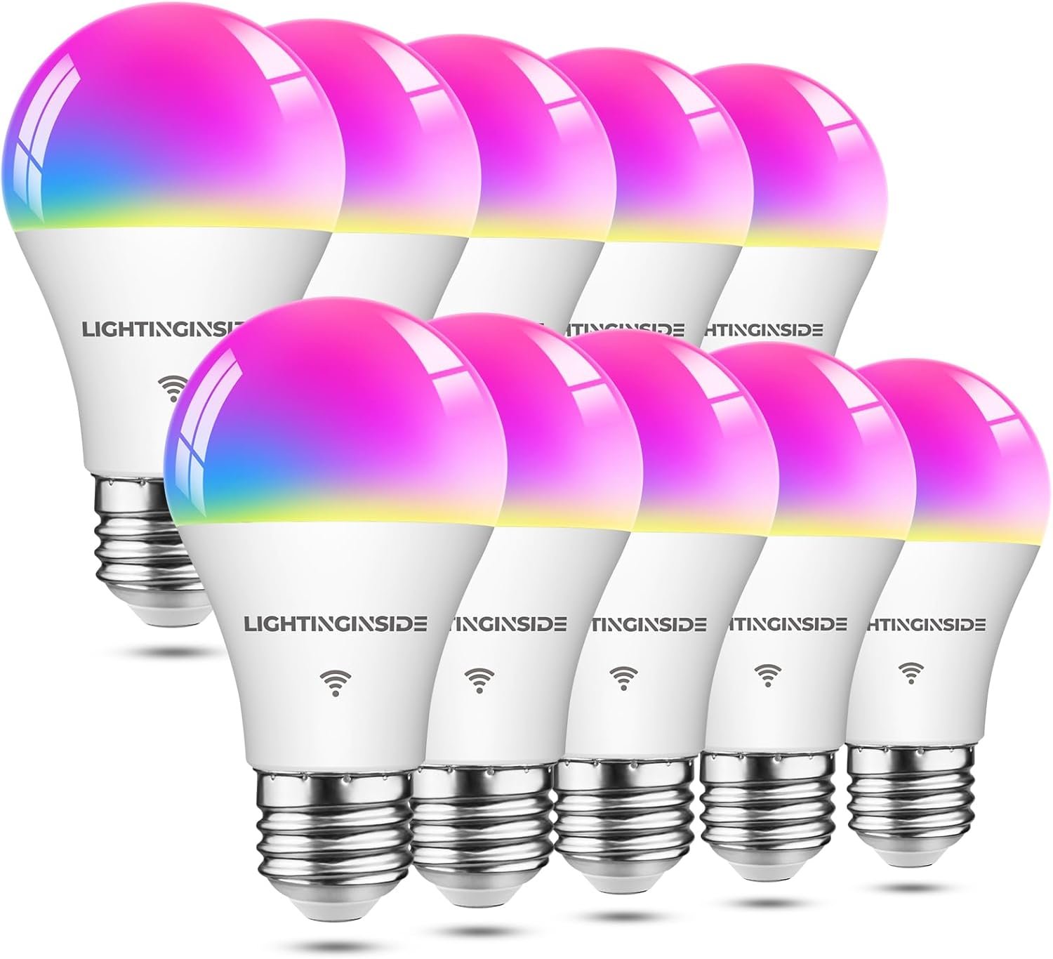 Lightinginside Smart Light Bulbs, Smart Bulb Works with Alexa/Google Home/SmartLife, CRI>90, RGBCW Color Changing Light Bulbs, 60W 2.4G WiFi & BLE A19 E26 LED Bulb, No Hub Required, ETL Listed, 10PCS