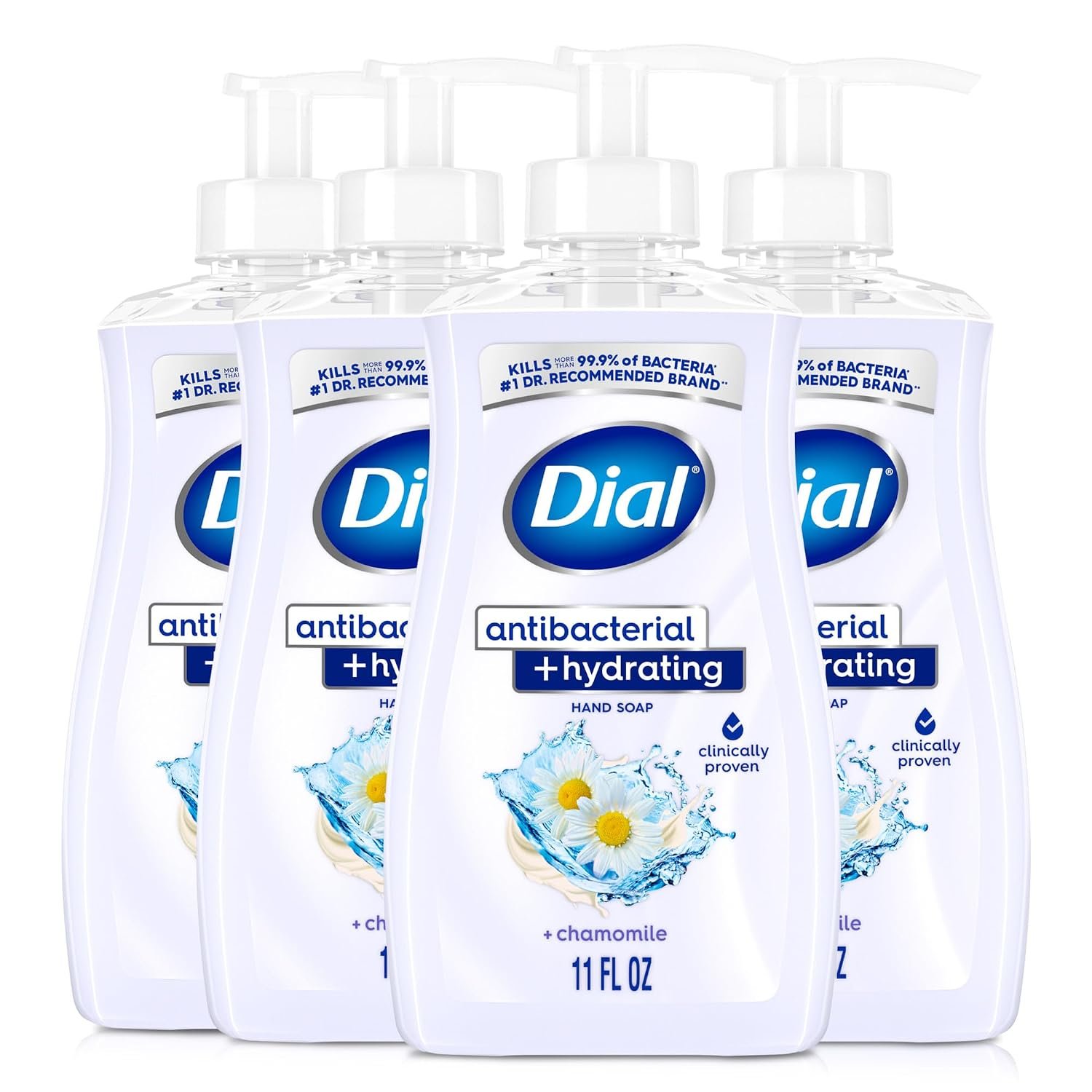 Dial Antibacterial Plus Hydrating Chamomile Liquid Hand Soap, 11oz (Pack of 4)