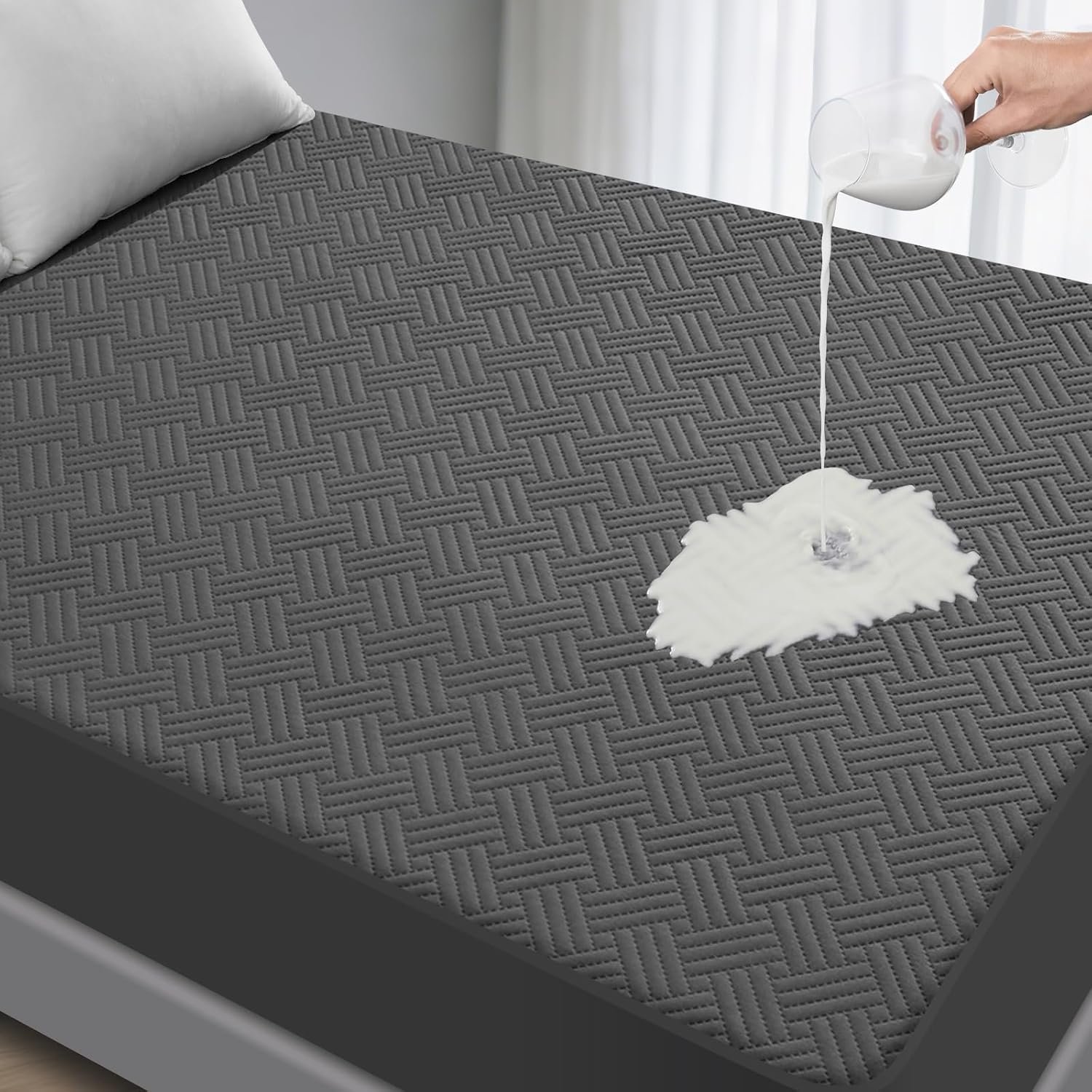 GOPOONY Waterproof Mattress Protector Queen Size – Breathable, Noiseless, Ultra-Soft Bed Cover, Mattress Pad Cover with Deep Stretchable Pockets 8″-21″ (Gray)