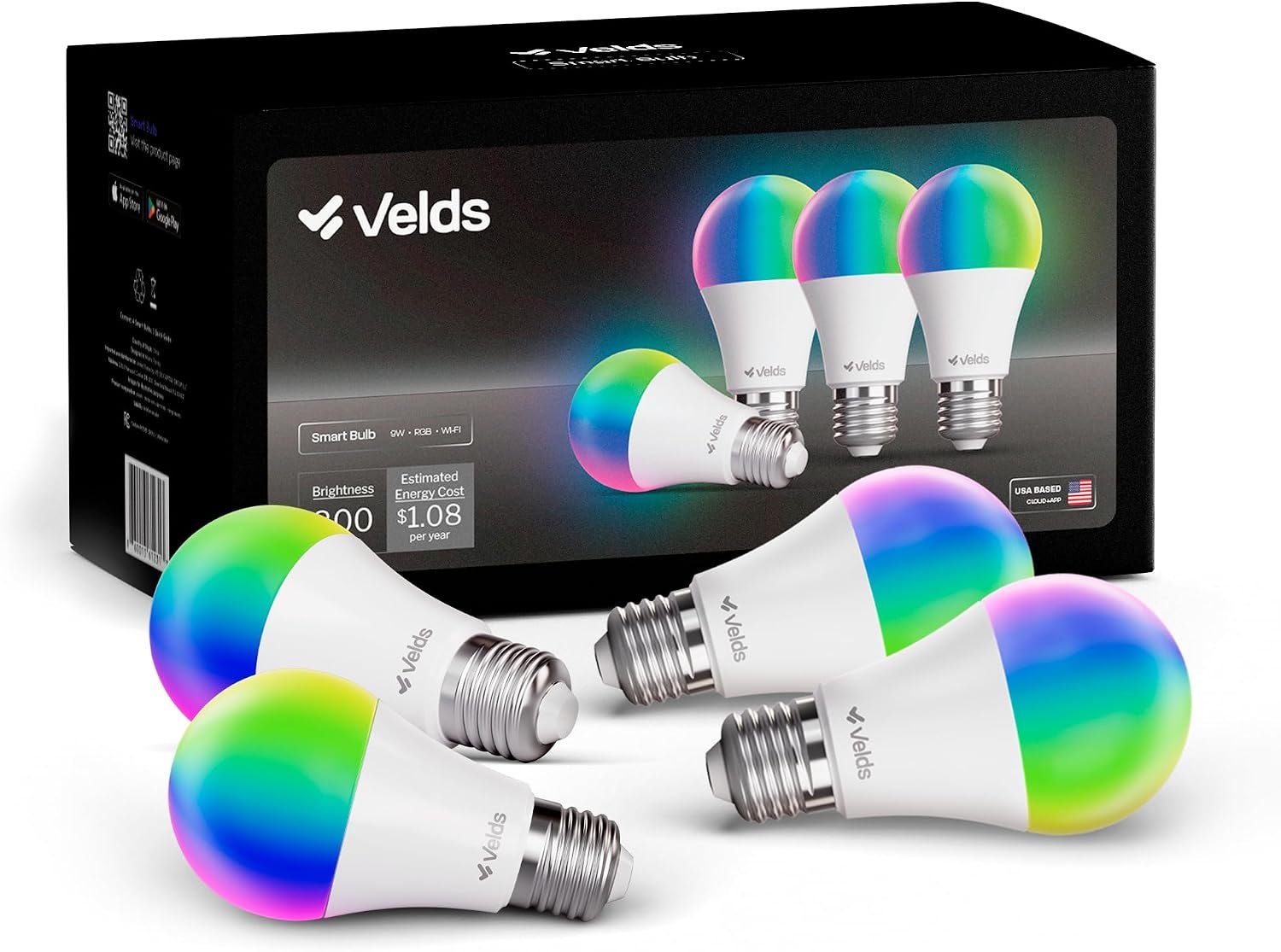 Smart Light Bulbs, Dimmable Color Changing LED RGBW, Compatible with Alexa & Google Home, WiFi 2,4GHz & Bluetooth A19 E26, 9W 800LM 60W Equivalent, Music Sync, No Hub Required, 4 Pack
