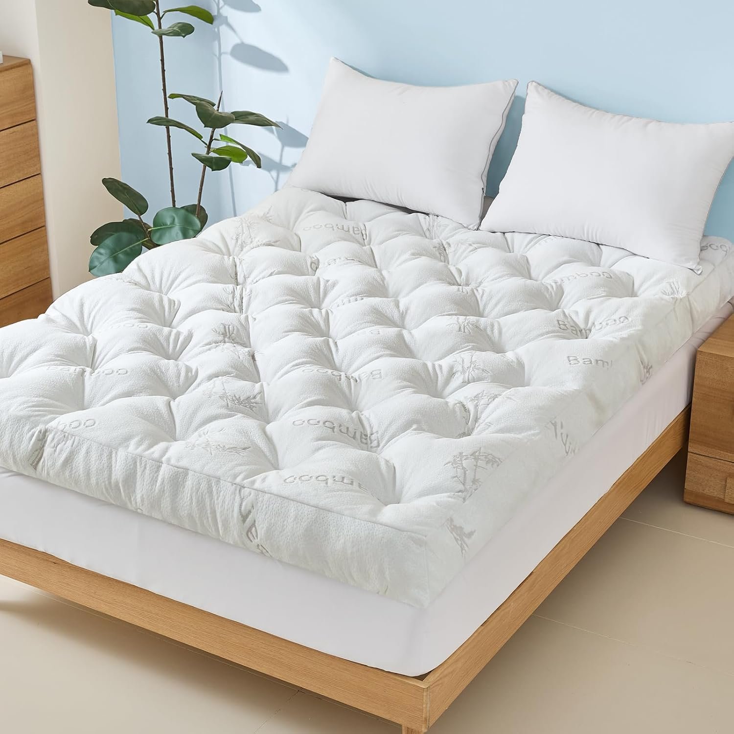 5 Inch Queen Mattress Topper Viscose Derived from Bamboo,Extra Thick Pillow Top Mattress Pad Queen Size,Cooling for Hot Sleepers,Memory Foam Filling for Pain Relief,White