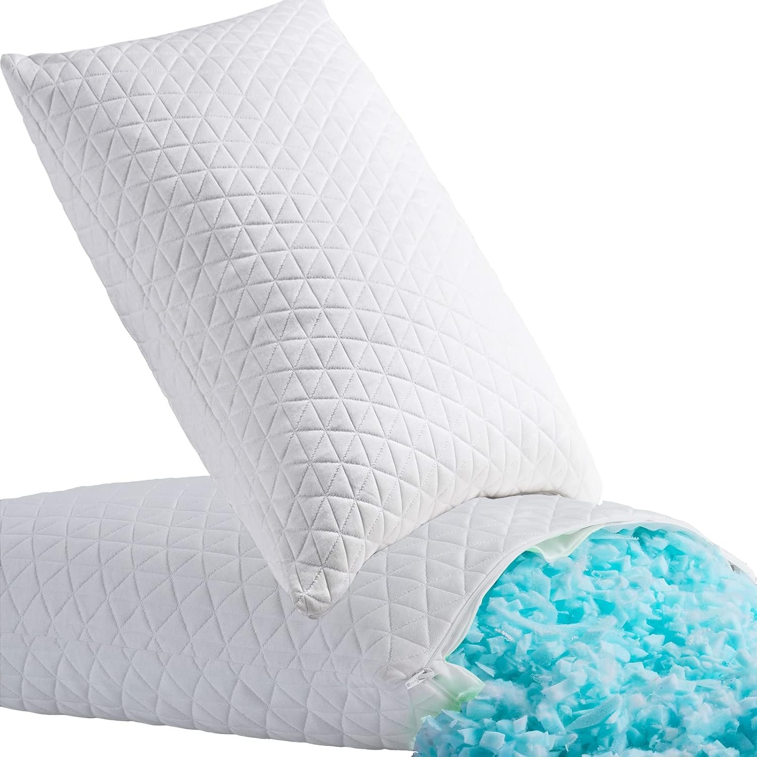 KEYOOHOME Shredded Memory Foam Pillows for Sleeping,Bed Pillows King Size Set of 2 Pack Cooling Adjustable,Good for Side and Back Sleeper with Washable Removable Cover