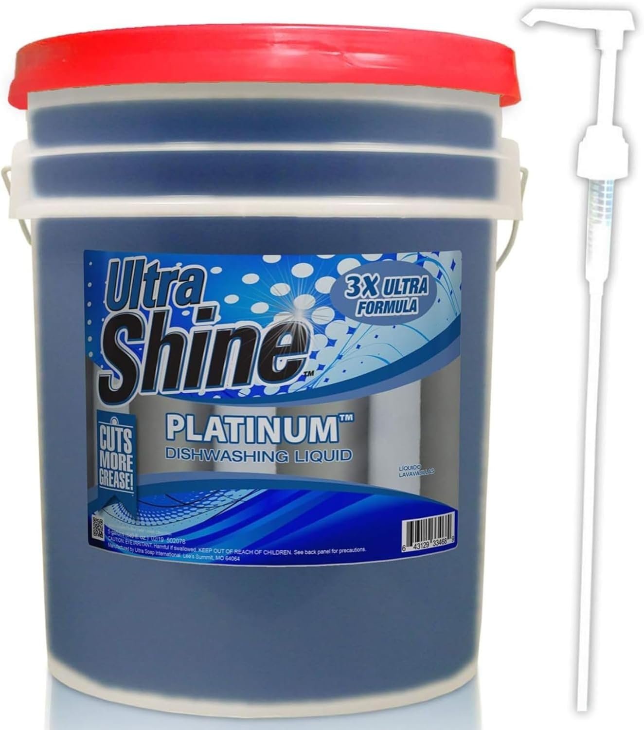 Ultra Shine 3X Platinum Concentrated Dishwashing Liquid Dish Soap, 5 Gallon Bucket – Bulk Refill Commercial Kitchen Degreaser with Grease Cleaning Power, Gentle on Hands and Skin