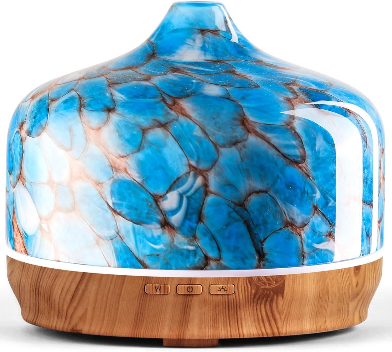 Porseme 500ml Glass Essential Oil Diffuser Aromatherapy Ultrasonic Cool Mist Humidifier 15-21 Running Hours Waterless Auto-Off Air Diffusers for Sleeping Yoga Working Spa(Light Blue)