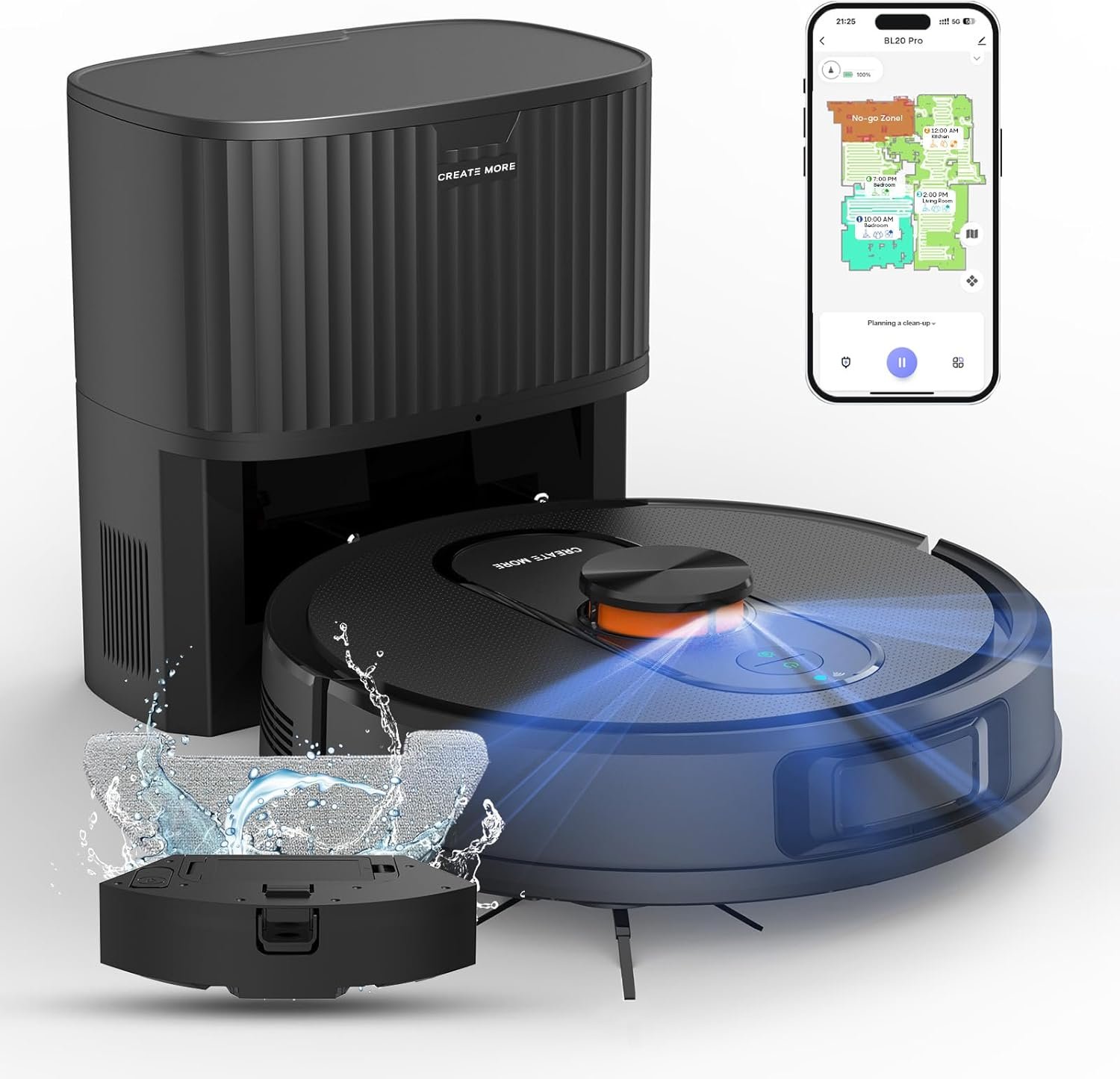 Robot Vacuum and Mop Combo, 6000Pa Powerful Suction, Robotic Vacuums with Self-Emptying Dock,LiDAR Navigation, 90-Day Hands-Free for Pet Hair, Dust, Hard Floors and Carpets