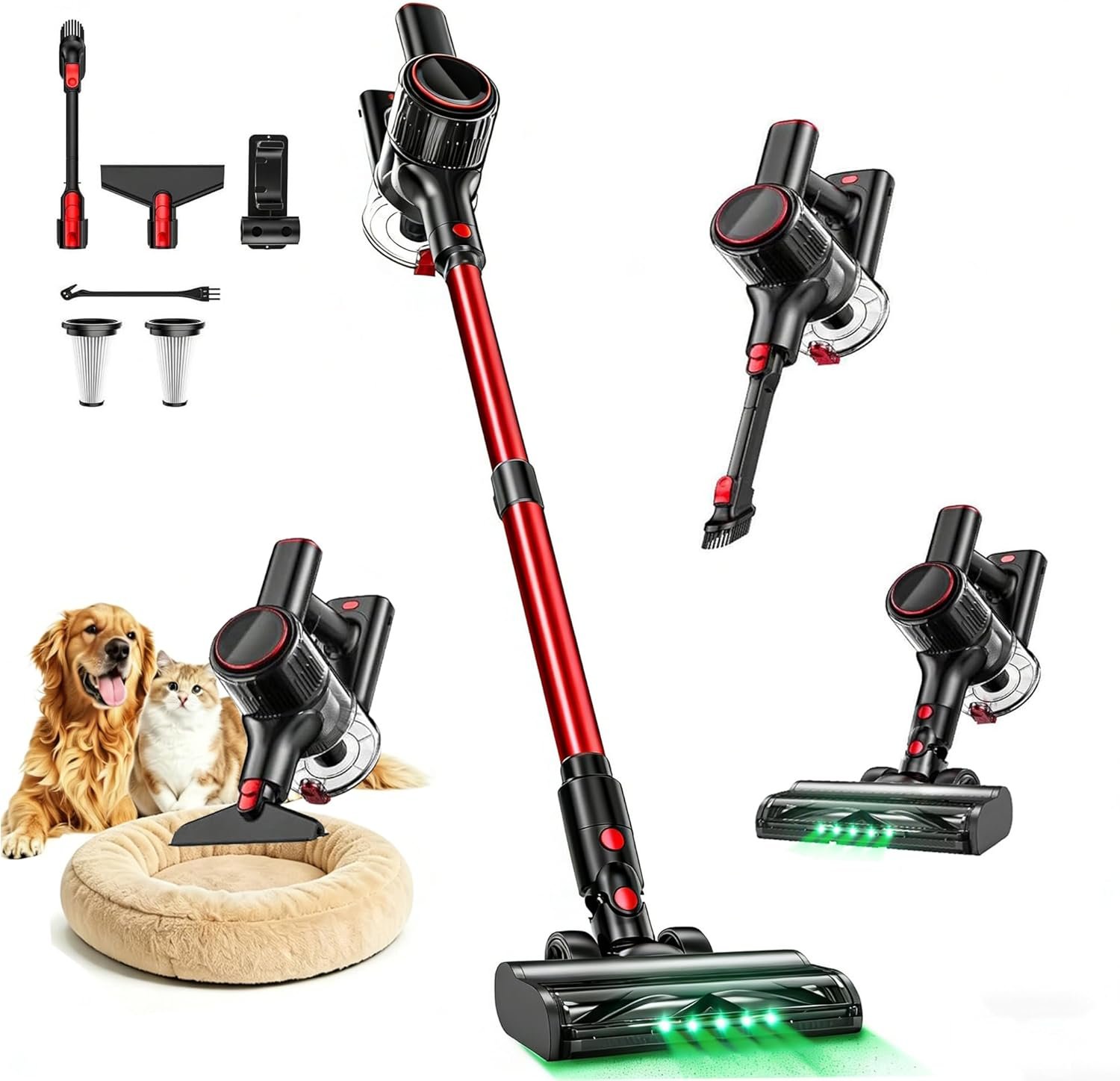 Cordless Vacuum Cleaner, 45KPA Stick Vacuum, 45Mins Runtime, 8-in-1 Anti-Tangle Vacuum Cleaners for Home with LED Display, Rechargeable Lightweight Vacuum for Pet Hair/Carpet/Floor