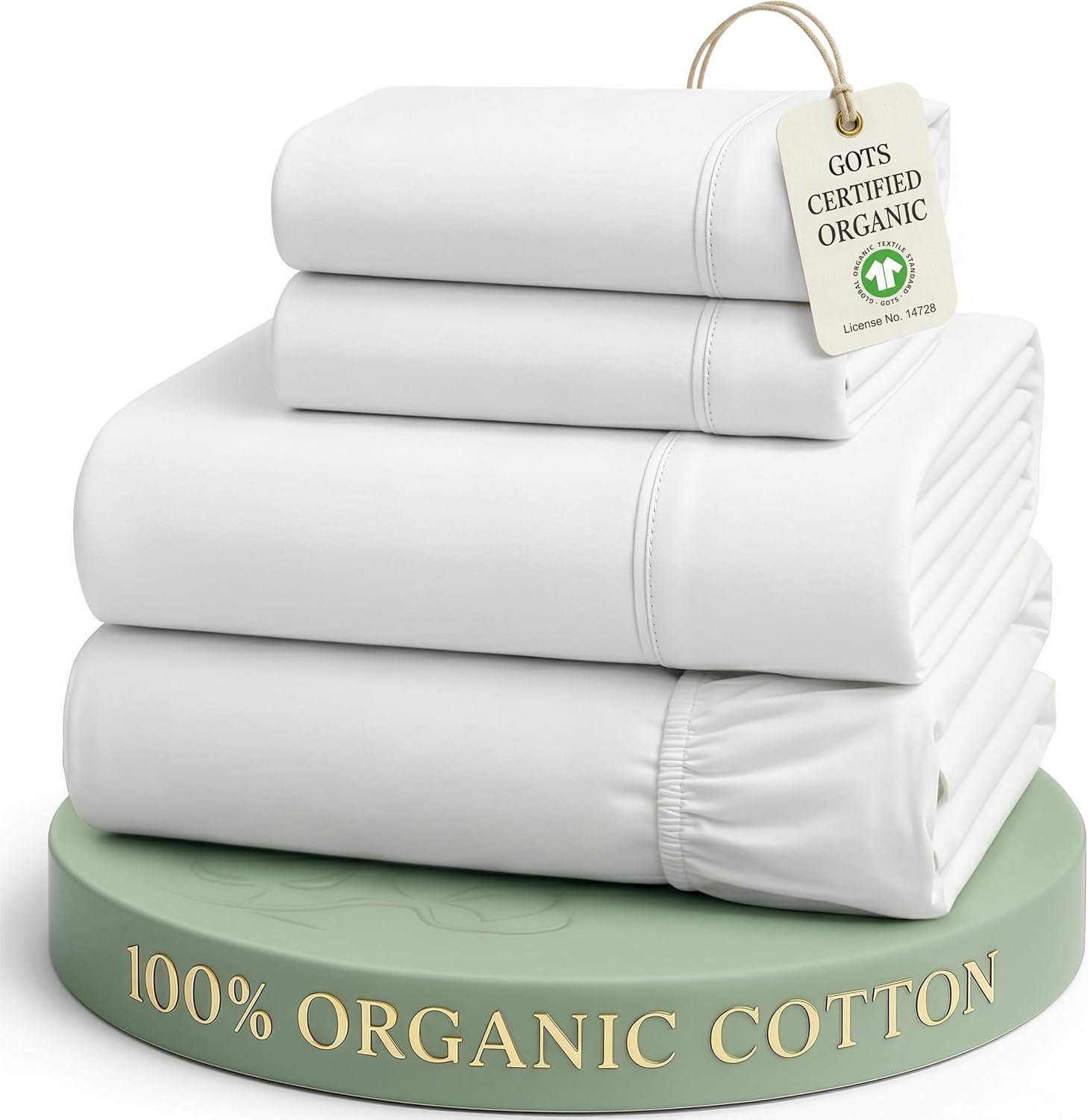 LANE LINEN 100% Organic Mercerized Cotton Pre Washed Full Size Bed Sheets, Soft & Comfy Low Pill Fade Resistance Fully Elasticized Oeko Tex Certified 15″ Deep Pocket Full Sheet Set – White