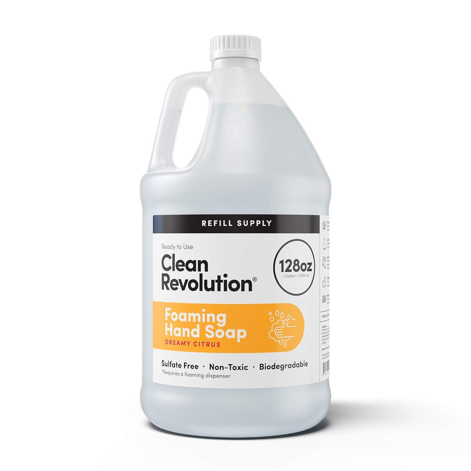 Clean Revolution Foaming Hand Soap Refill with Real Essential Oils, Moisturizing Sulfate-Free Hand Soap, Ready-to-Use Foam Soap Refill for Kitchen & Bathroom (Dreamy Citrus, 128oz)