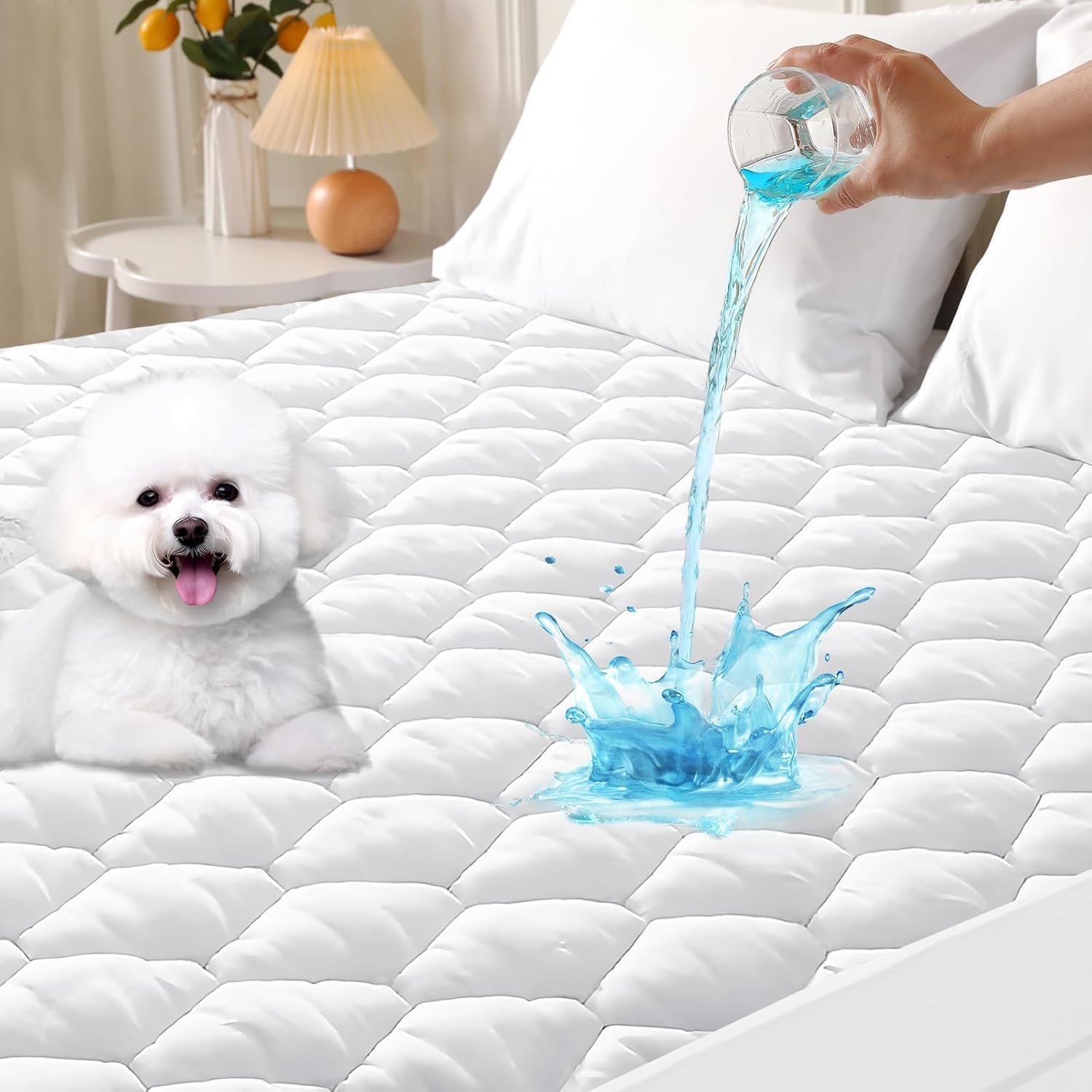 MUXHOMO Full Size Mattress Protector, 100% Waterproof Quilted Full Mattress Cover, Noiseless Soft & Cooling Mattress Pad, Deep Pocket 6″-21″, White