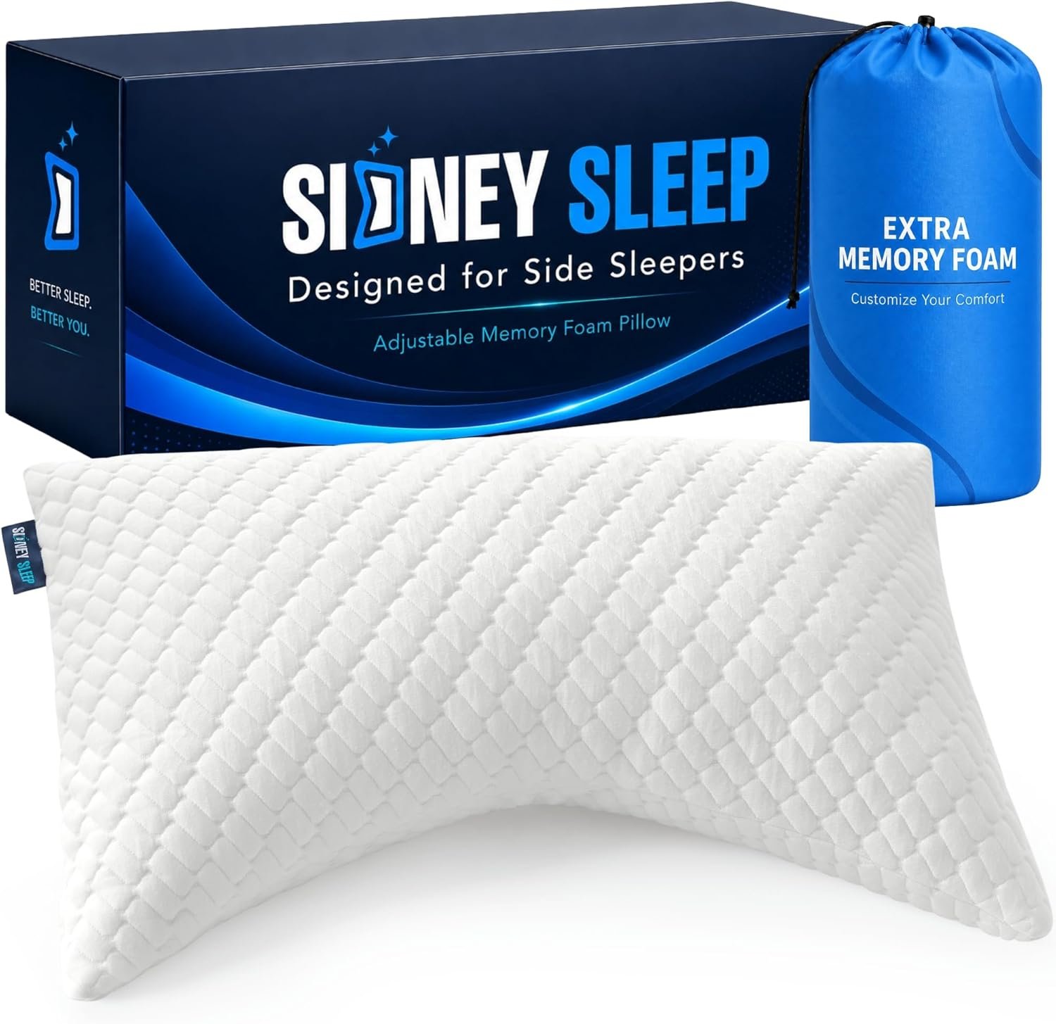 Sidney Sleep Adjustable Curved Pillows for Neck and Shoulder Support with Extra Shredded Fill – Cervical Contour Pillow for Side and Back Sleepers – Queen Size 19″ x 29″ CertiPUR-US Certified (White)