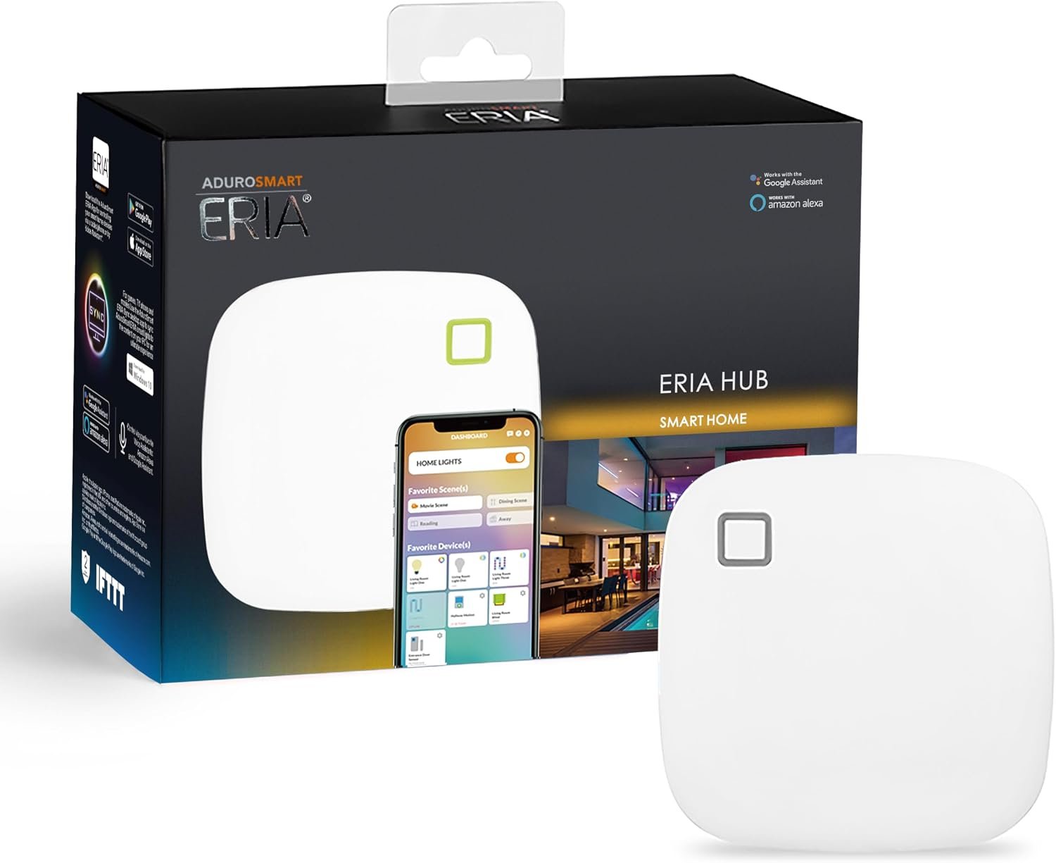 AduroSmart ERIA Smart Home Hub/Gateway, Compatible with ZigBee Lighting/Sensors/Plugs/Thermostats/Locks, Works with ERIA APP/Alexa/Google Assistant/Apple Shortcuts