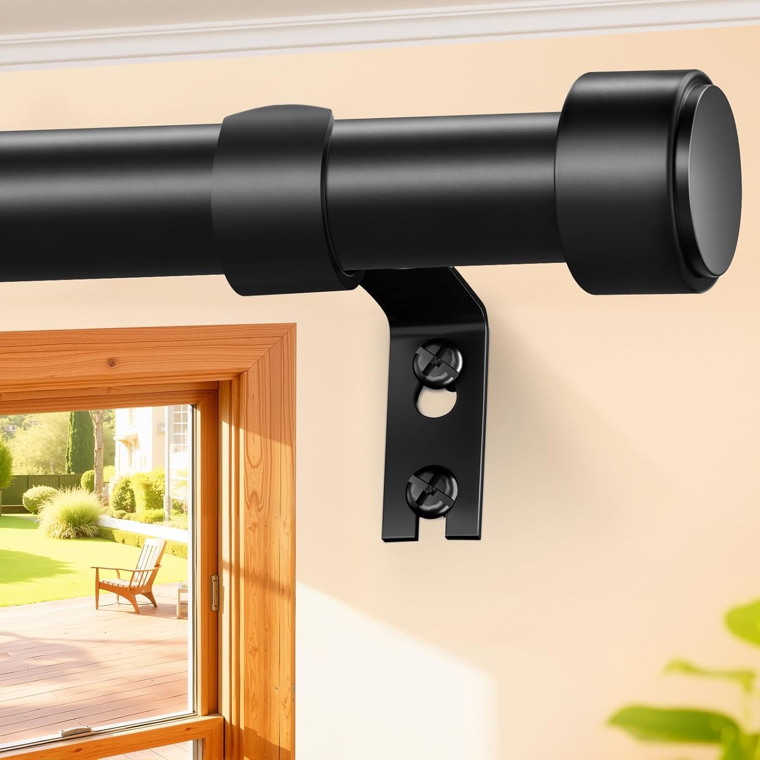 Curtain Rods 72-144 Inch, 1″ Heavy Duty Adjustable Curtain Rod for Windows, Black Extra Long Window Treatment Rod, Modern Design, Easy Installation