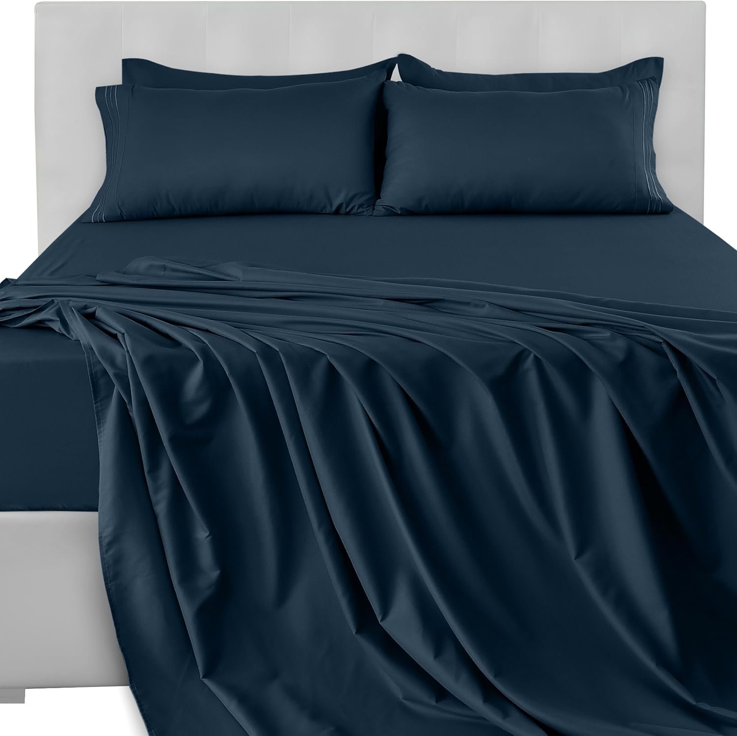 LUX Décor King Sheet Set – 6 Piece Ultra-Soft Microfiber Bed Sheets with Flat Sheet, 16 Inches Deep Pocket Fitted Sheet & Pillowcases, Cooling & Breathable Hotel Luxury, Oeko-TEX – Navy Blue