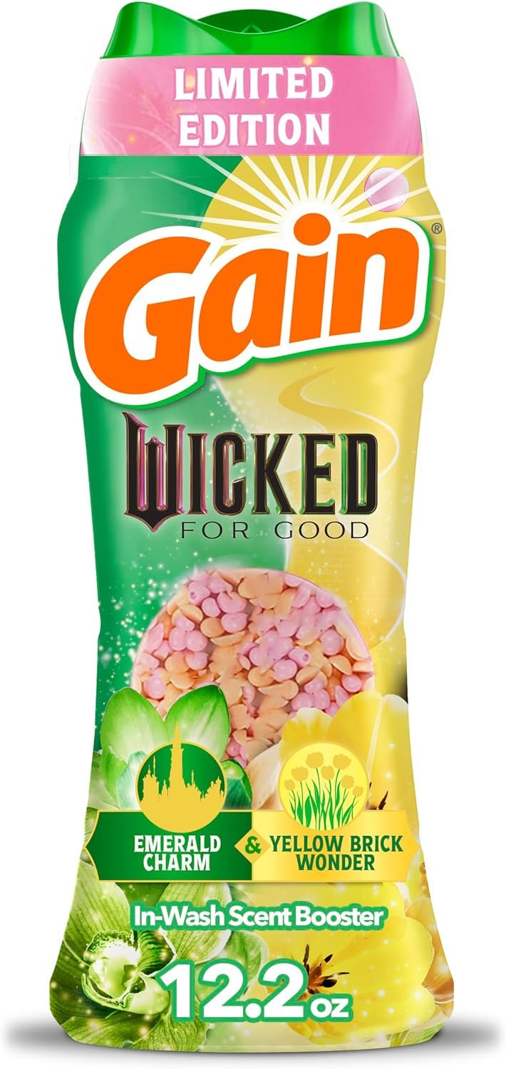 Gain In-Wash Laundry Scent Booster “Wicked: For Good” Limited Edition, Emerald Charm + Yellow Brick Wonder, 12.2 oz, Fresh Extender + Odor Protection Laundry Beads