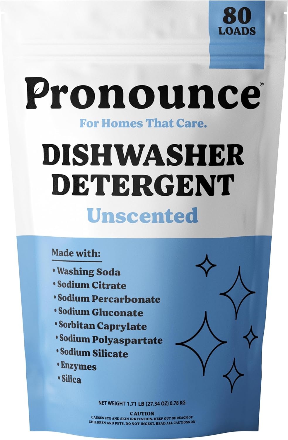 Pronounce Dishwasher Detergent Powder – Cleaner Ingredients, Fragrance Free – Ultra Concentrated, Cuts Grease and Grime, Dishwasher Pods Alternative. (80 Loads, Unscented)