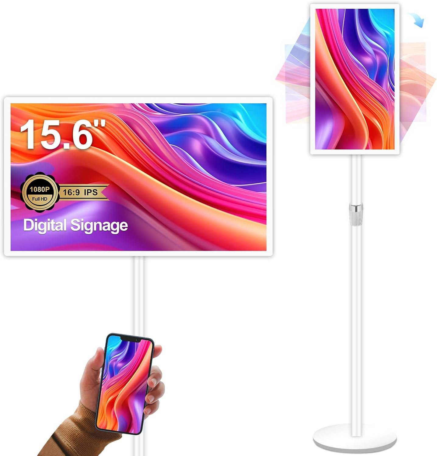 15.6″ Digital Signage Display 10000 mAh Capacitive Touch Screen Advertising Display with Wireless Screen Mirroring, All in One LCD Screen HDMI-in with Android 13(2+32GB)