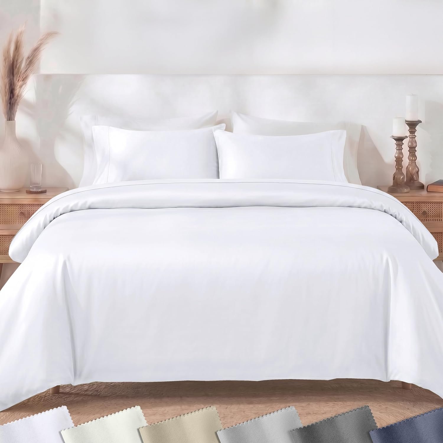 California Design Den 3 Pc Full/Queen Duvet Cover Set – Winner Good Housekeeping Best Bedding Awards 2025, 400 Thread Count Sateen, 100% Cotton Duvet Cover Queen Size,Button Closure,Corner Ties -White