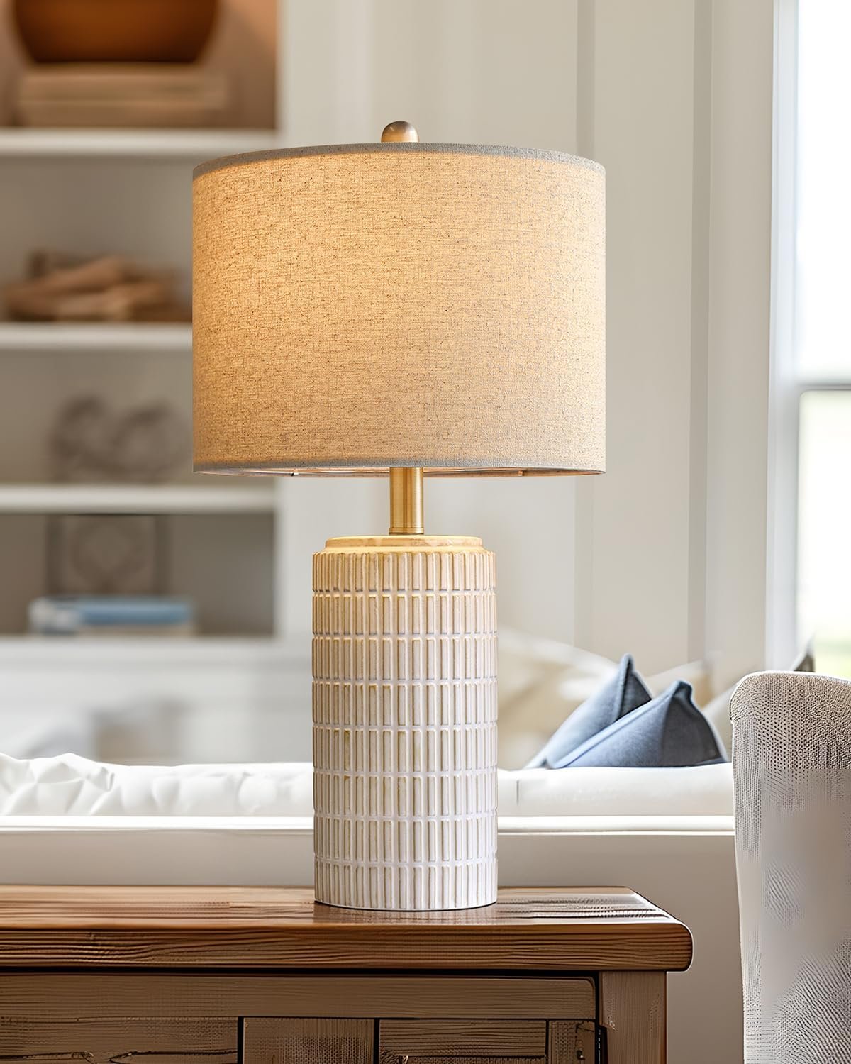 PoKat 23” Bedside Table Lamp for Bedroom Nightstands, Birthday Gifts for Women Mom, House Warming Gifts New Home Decor, Ceramic Desk Lamp for Living Room, White Modern Bedroom Lamp