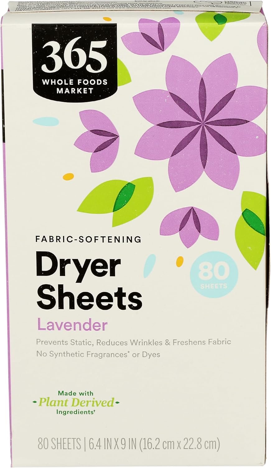 365 by Whole Foods Market, Fabric-Softening Dryer Sheets, Lavender, 80 Count