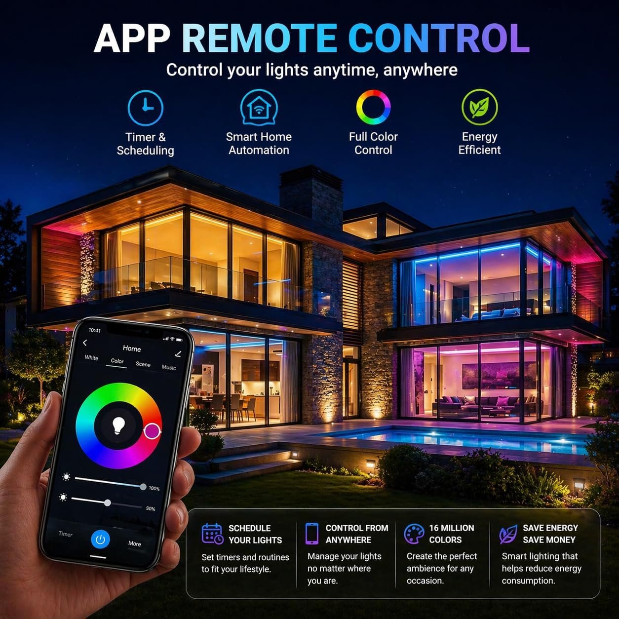 Smart Light Bulbs 2 Pack, A19 Color Changing LED (800 Lumens), WiFi & Bluetooth, Music Sync, Compatible with Alexa & Google Assistant, No Hub Needed, 16 Million Colors