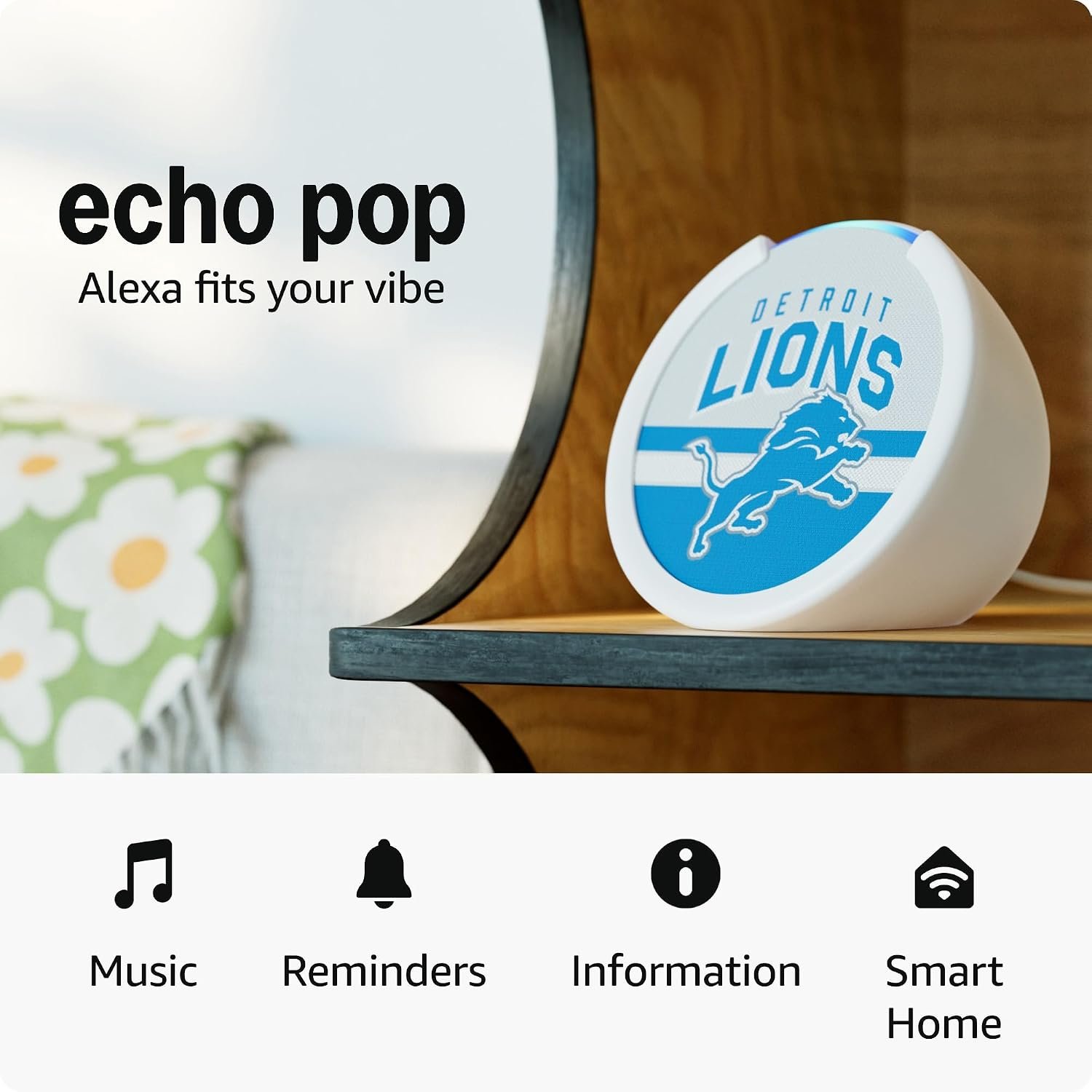 Amazon Echo Pop (newest model) | Officially Licensed NFL Limited-Edition | Detroit Lions (’25-26 Season Design)