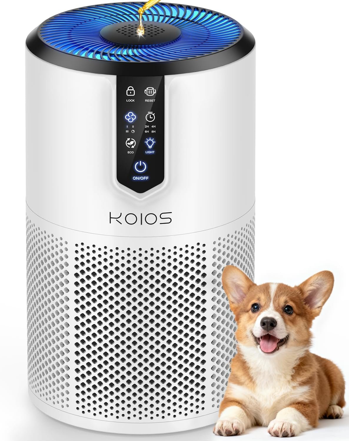 Air Purifiers for Bedroom, KOIOS H13 HEPA Air Purifiers for Home Pets, Quiet Air Cleaner for Office, Pets Dander, Odors, Smoke, With Eco Mode, Fragrance Sponge, Night Light C150-White