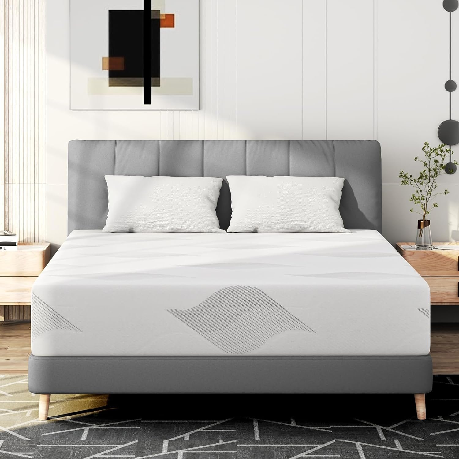 KOW Queen Mattress, 12 Inch Memory Foam Mattress Queen Size Mattresses in a Box with Washable Removable Cover, Medium Firm, Fiberglass Free, Made in USA & CertiPUR-US Certified
