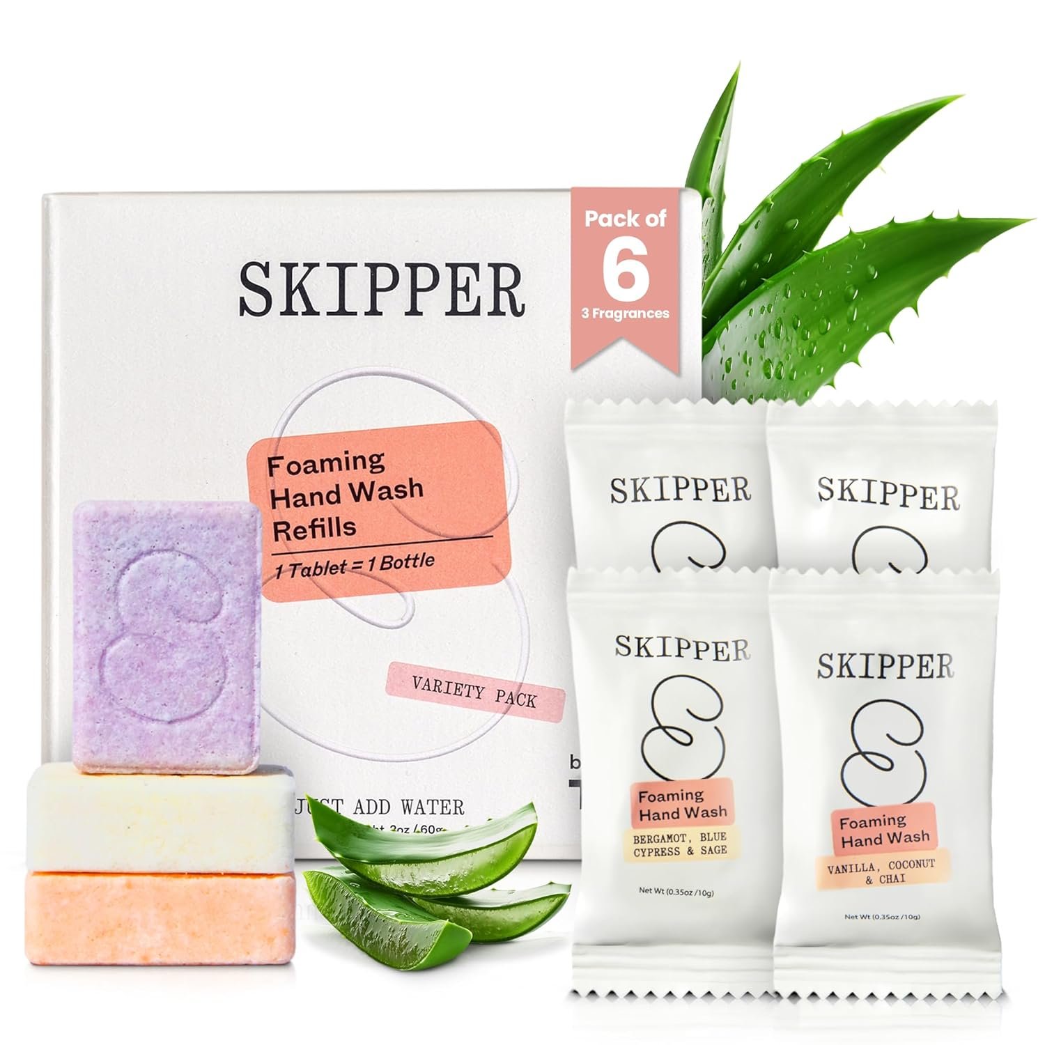 Tirtyl Skipper Foaming Hand Soap Tablet Refills – 6 Pack – 48 fl oz total (6x 8 fl oz) – Rebranded – Compostable Packaging – Variety Fragrance Pack