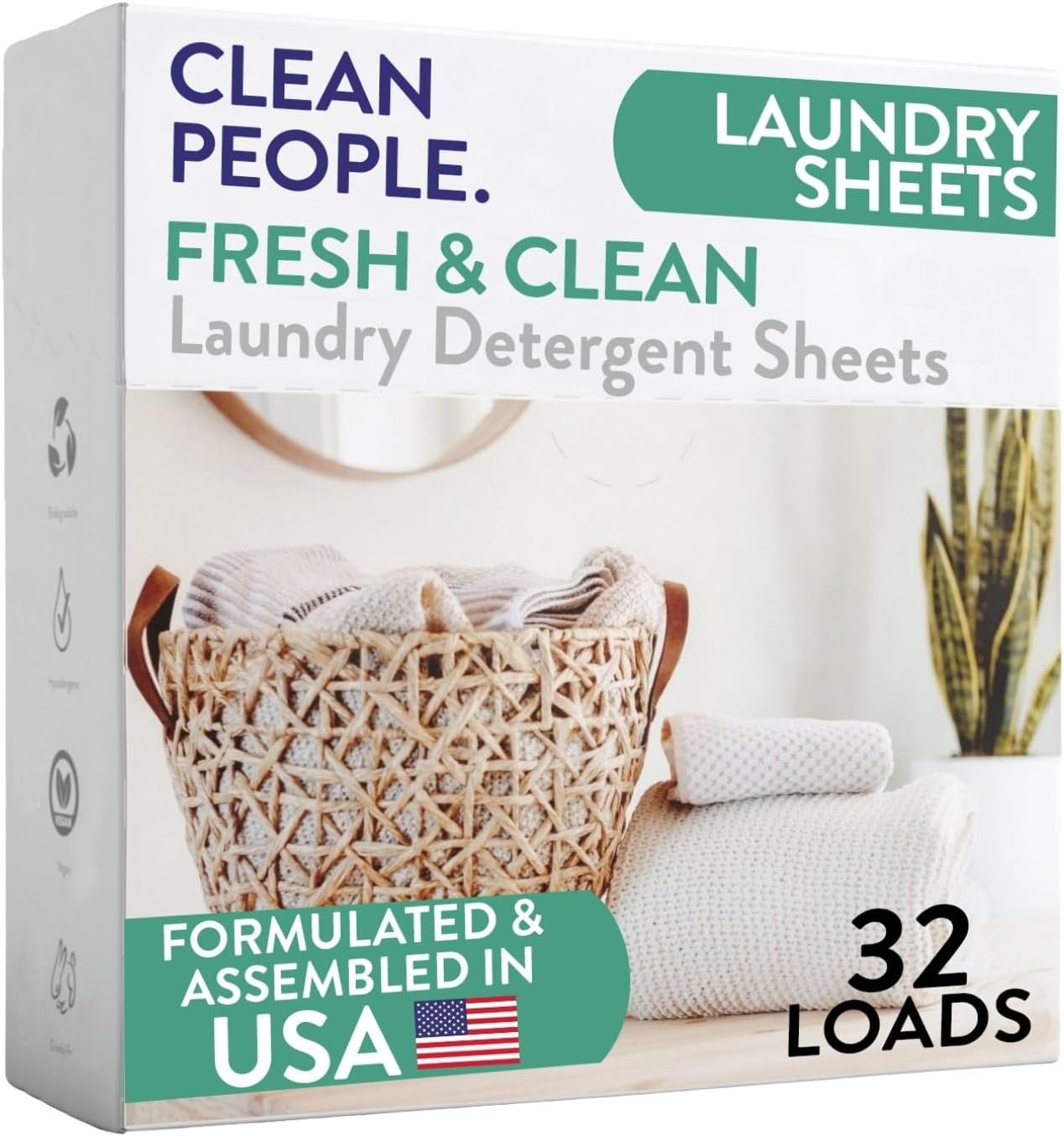 The Clean People Laundry Detergent Sheets – Laundry Soap – Ultra Concentrated, Recyclable Packaging, Stain Fighting – Fresh Scent, 32 Pack