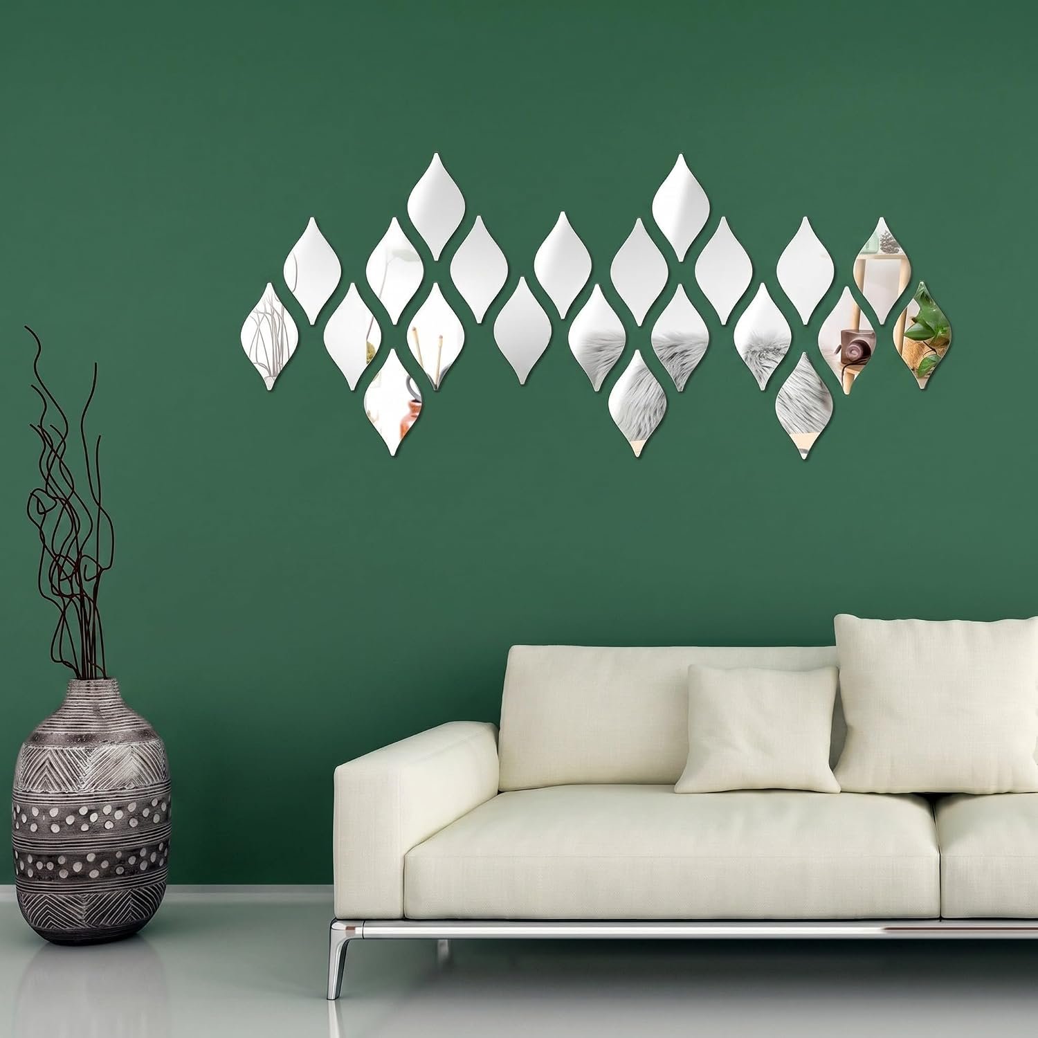Weysat 30 Pcs Mirror Wall Stickers Decor Acrylic 3D Tear Drop Decorative Mirrors Stickers Removable Wall Art Decals for Home Living Room Bathroom Office Dormitory Decorations, 6 x 3.3 Inch(Silver)