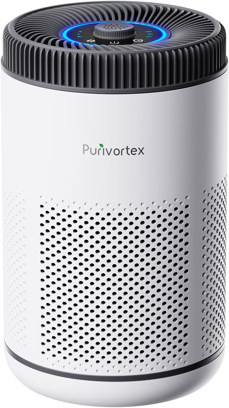 Purivortex Air Purifier for Bedroom, HEPA Air Purifier for Smoke, Dust, Pollen, Pet Dander, Odor & Hair, Quiet Portable Air Cleaner with Sleep Mode, Covers Up to 540 Sq Ft, AC300 Pro White