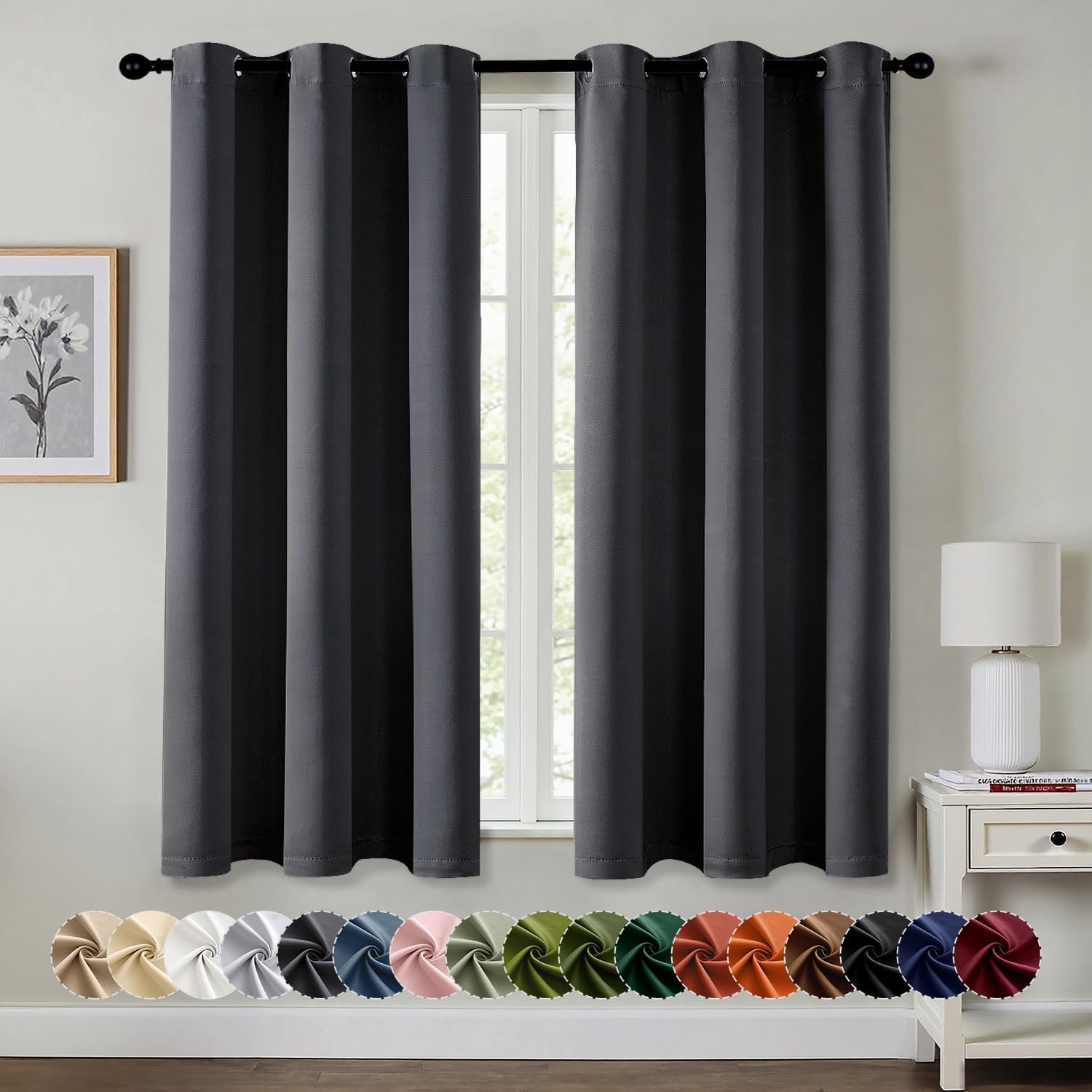 MIULEE Blackout Curtains for Bedroom Living Room 2 Panels, Thermal Insulated Room Darkening Drapes Grommet Noise Reducing Light Blocking Window Treatments 63 Inches Long 40×63 Inch Dark Grey