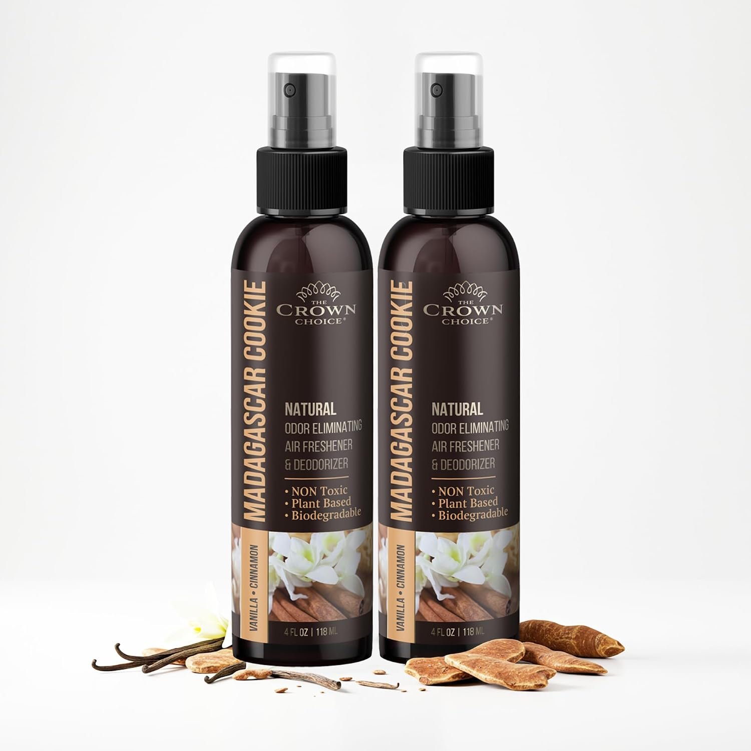 Non-Toxic Odor Eliminator, Natural Vanilla & Cinnamon Air Freshener Spray for Home, Room, Closet & Couch Deodorizer, Long Lasting Bathroom & Toilet Freshener, Safe for Kids & Pets, 2PK – 4 Oz each