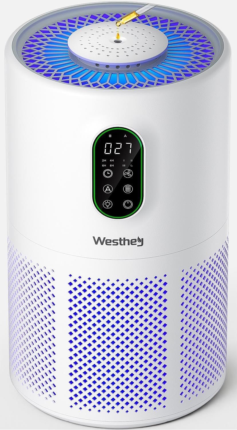 Air Purifiers for Home Large Room 1650 Ft² with Washable Filters, H13 HEPA | WESTHEY Air Cleaner,Auto Mode,Fragrance Diffuser,Flowing Ambient Light,PM2.5 Display,Wildfire Smoke Dust Pollen Pet Hair Odor