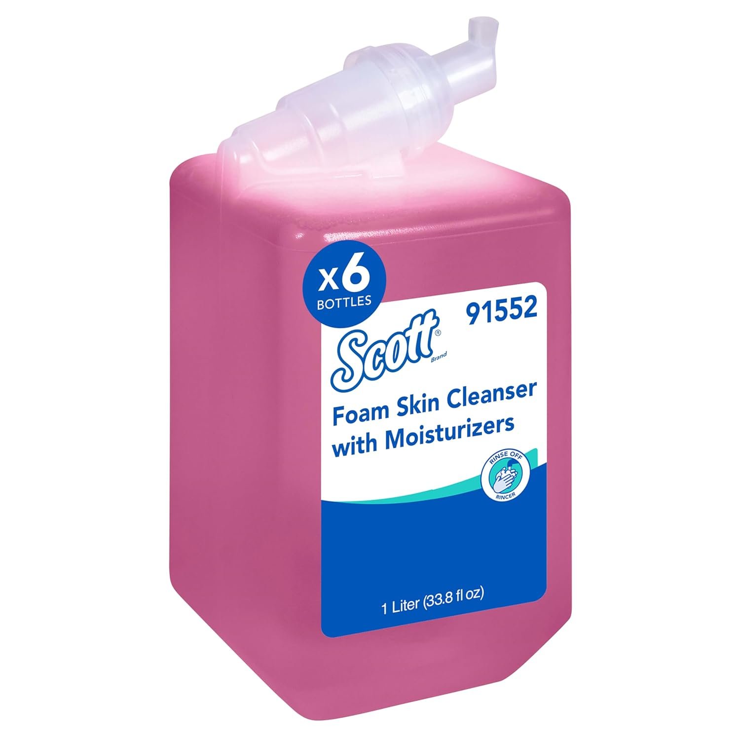 Scott Professional Foam Hand Soap with Moisturizers (91552), 1.0 L, Foaming, Pink, Floral Scent, Manual Refills (6 Bottles)