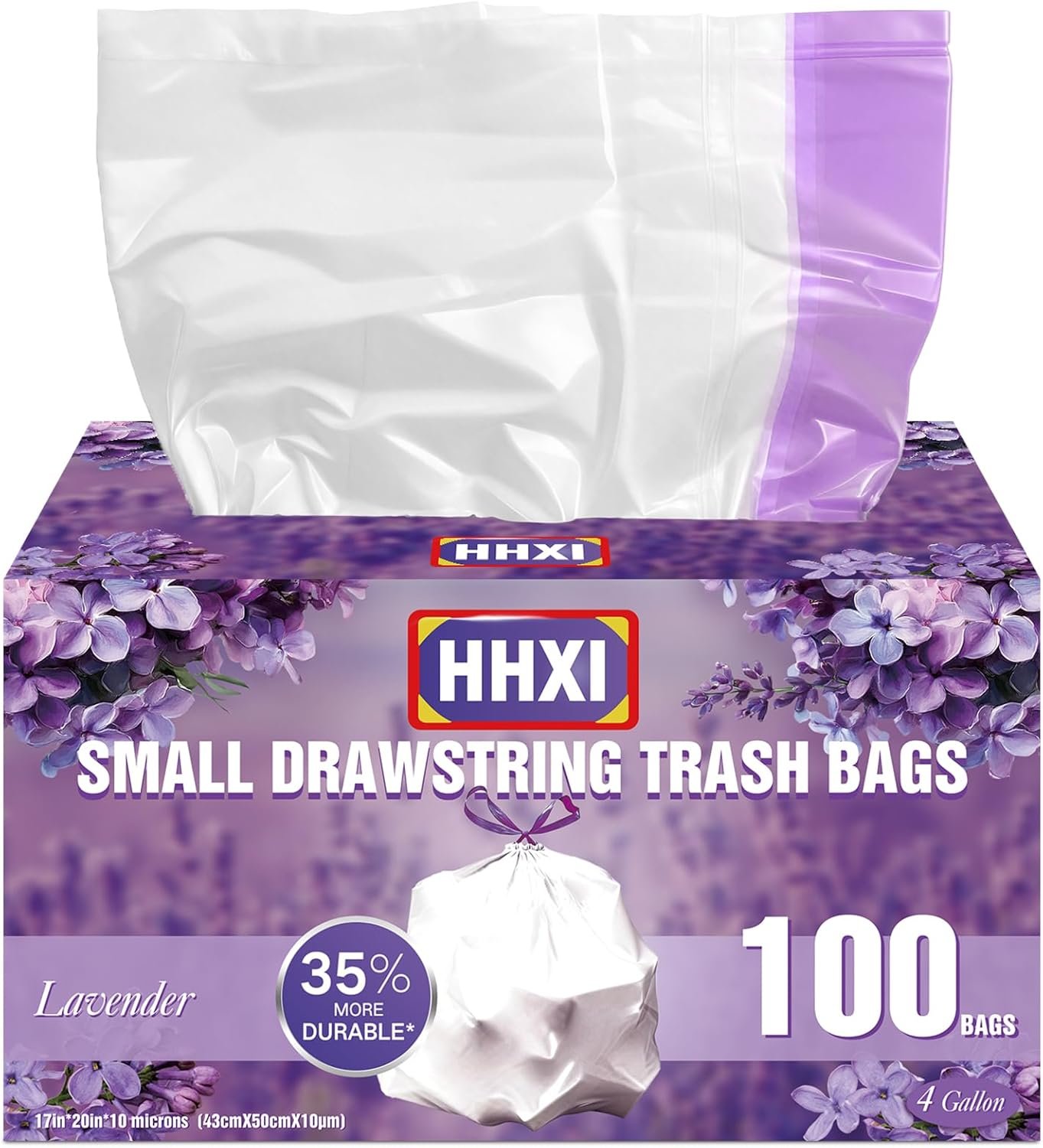 100Ct 4 Gallon Small Trash Bags, Lavender Garbage Bags, Scented Trash Bags, Odor Resistant with Drawstring