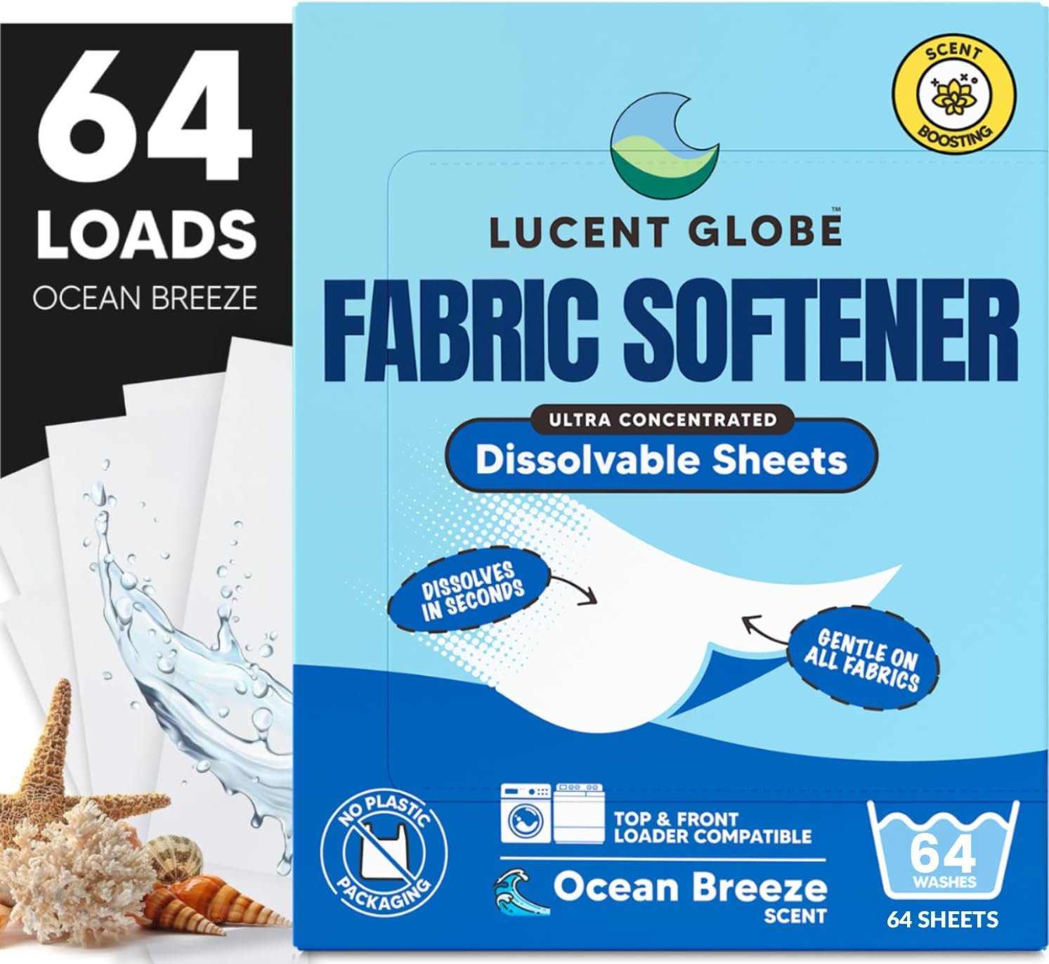 Lucent Globe Fabric Softener Sheets for Washer – Softens & Freshens Laundry, Gentle on Fabrics & Skin – Free from Harsh Chemicals – Travel-Friendly Fabric Softener for Washing Machine (OB)