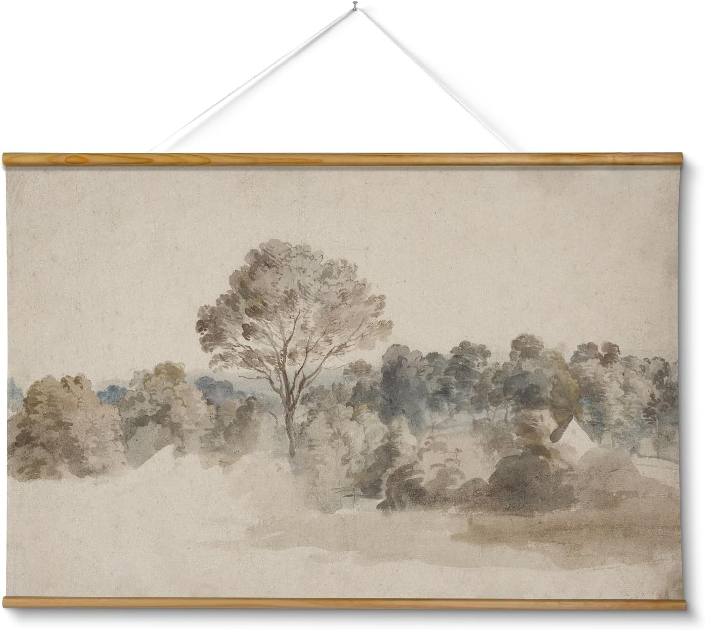 VIYYIEA Extra Large Size Canvas Wall Art, 36×54 Vintage Scroll Hanging Landscape Print, Rustic Watercolor Countryside Scene Wall Décor for Living Room, Bedroom, or Farmhouse