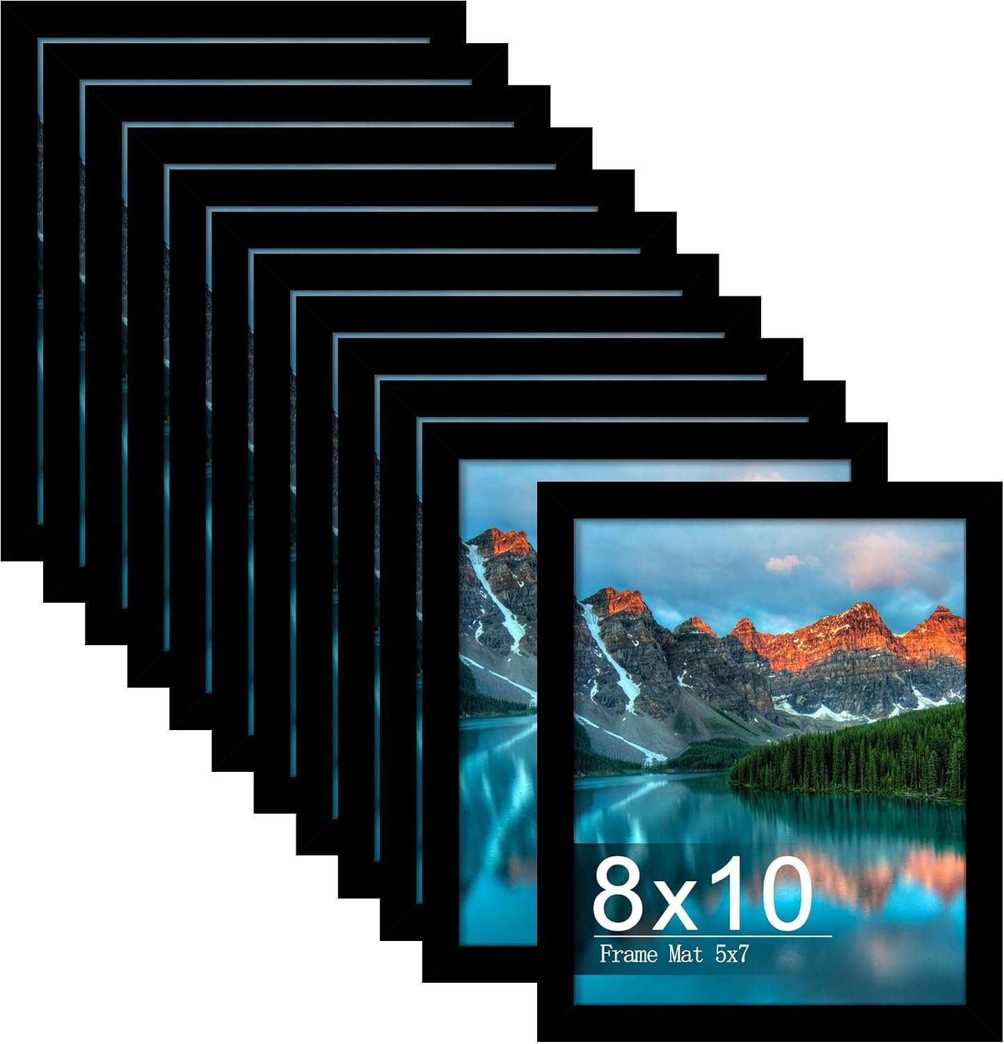 Picrit 8×10 Picture Frame Set of 12, Display 5×7 with Mat or 8×10 without Mat, Photo Frames for Wall Mounting or Table Top Display, Black