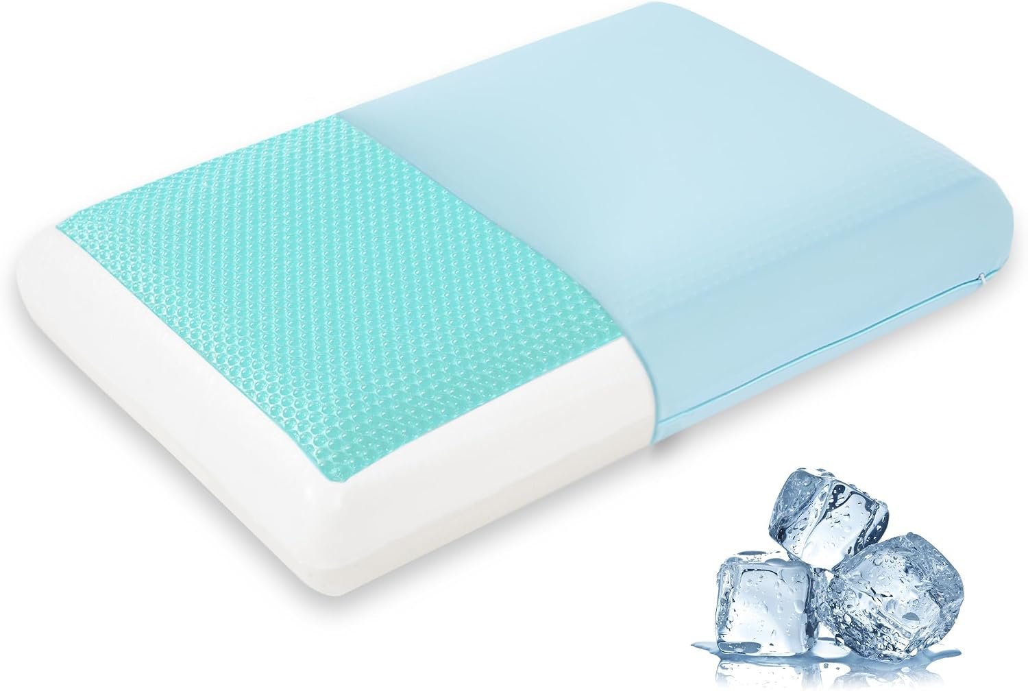 Cooling Pillow for Sleeping, Gel Memory Foam Pillow with Reversible Cover, Neck Support for Side, Back and Stomach Sleepers, Removable & Machine Washable Cover, Bed Pillows for Hot Sleepers, Blue