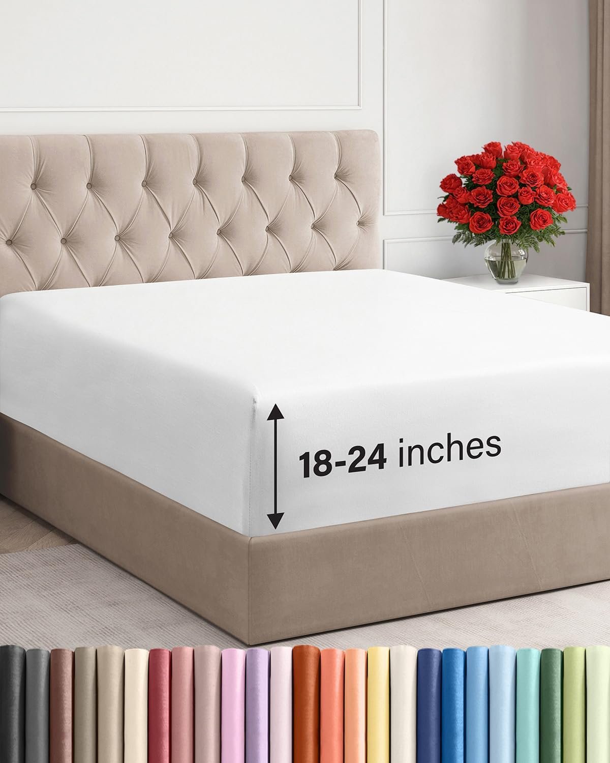 Extra Deep Queen Fitted Sheet – Hotel Luxury Single Fitted Sheet Only – Easily Fits 18 inch to 24 inch Mattress – Ultra Soft, Wrinkle Free w/Extra Deep Pockets – Easy-Care, Breathable & Comfy – White