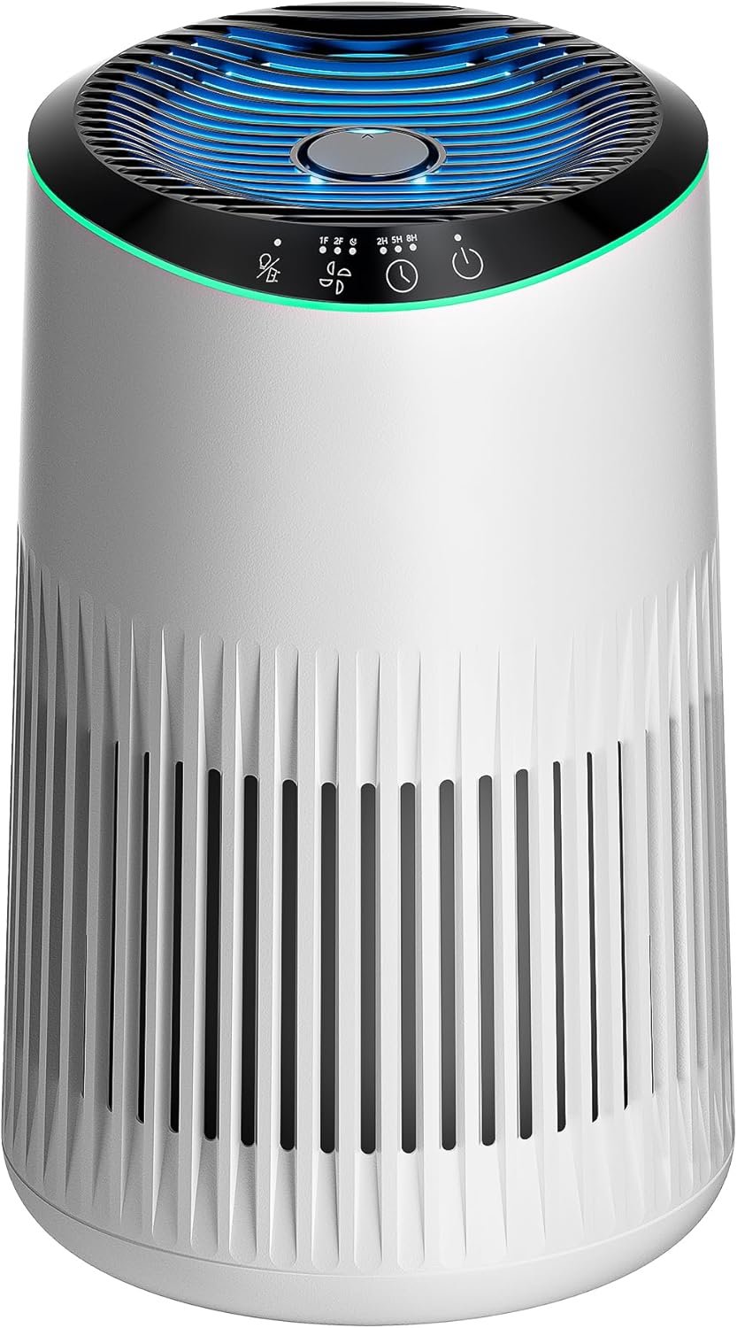 Air Purifiers for Home, 23dB Quiet Air Purifier with Sleep Mode for Smoke Dander Odors, Fragrance Sponge, Blue Ambient Light, for Bedroom Office, White