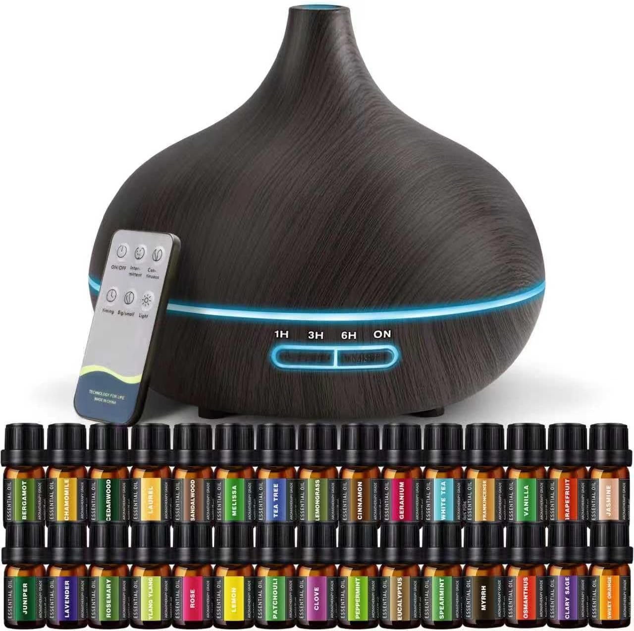 SACATR 550ml Oil Diffuser with 30×5 mL Essential Oils, Ultrasonic Technology, Remote Control for Home Office