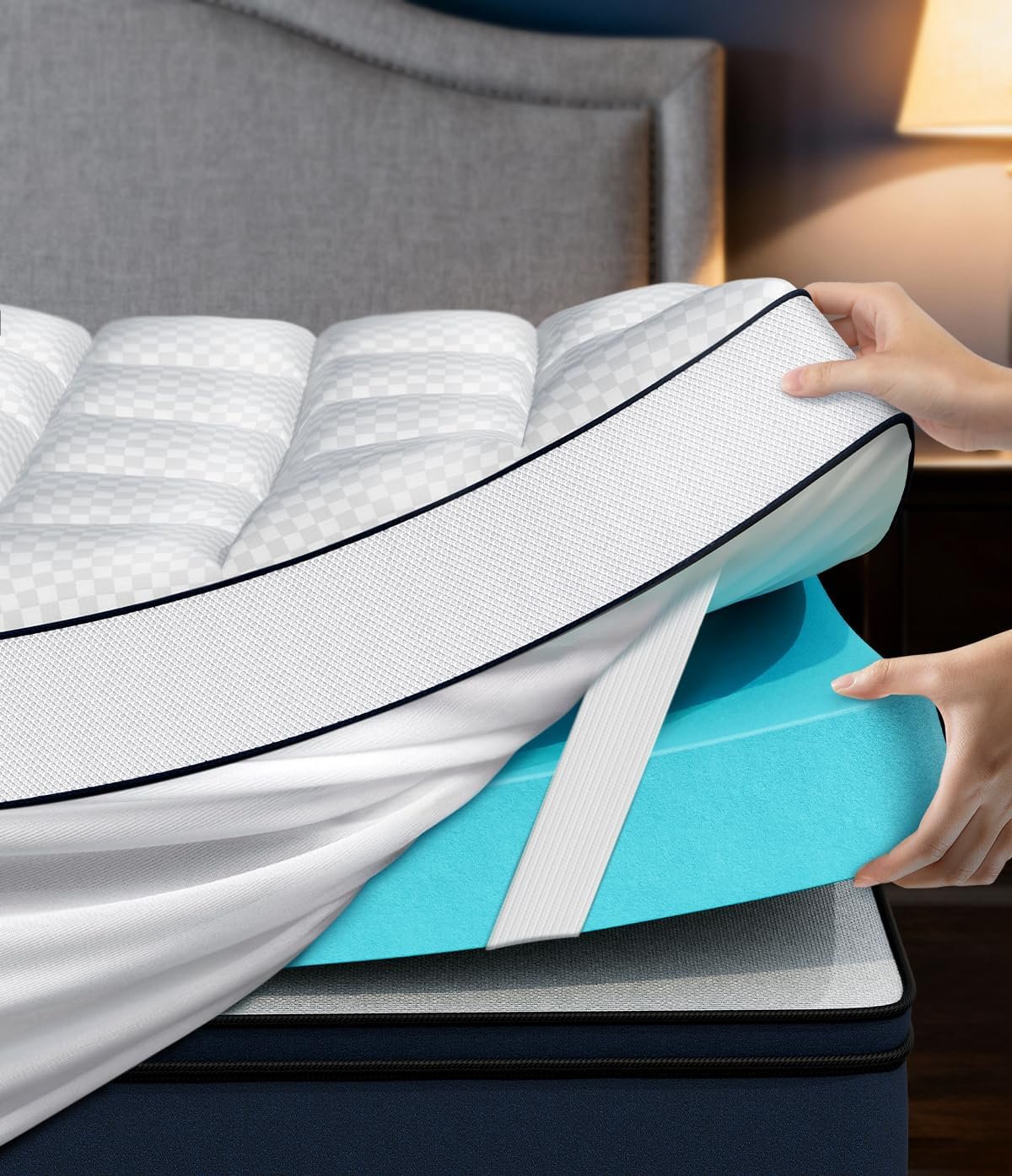 Dual Layer 4 Inch Memory Foam Mattress Topper King Size, 2″ Cooling Gel Memory Foam & 2″ Pillow Top Mattress Pad Cover for Back Pain Relief, Deep Elastic Pocket, Medium Support, White