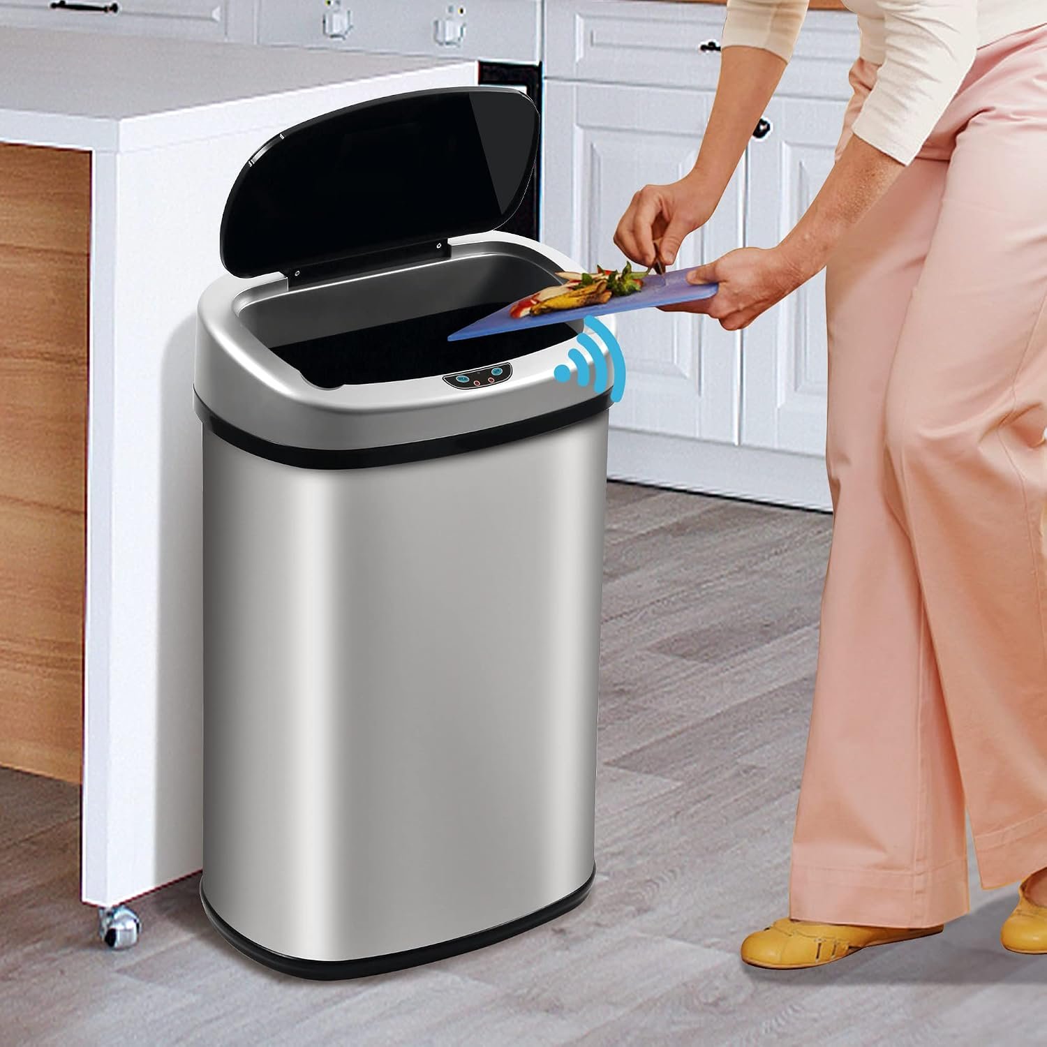 Kitchen Trash Can, 13 Gallon Automatic Gabage Can with Lid and Motion Sensor for Kitchen Home Office Bedroom Bathroom Living Room, Kitchen Garbage Can Touchless Trashcans Stainless Steel Can