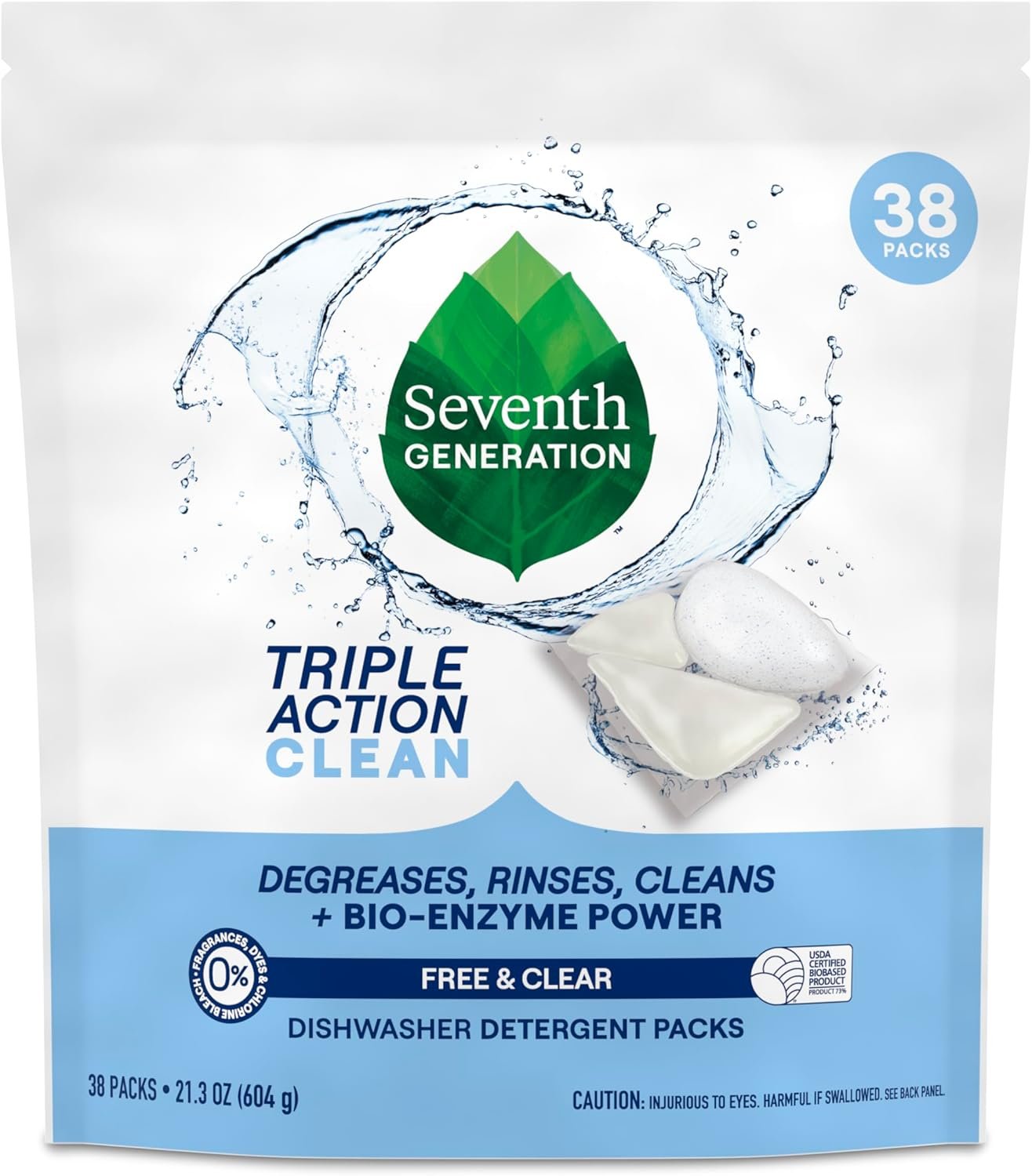 Seventh Generation Triple Action Clean Dishwasher Detergent Packs 1 pack Free & Clear For de-greasing and cleaning even the toughest food messes Fights 48-hr stuck-on food 21.3 oz