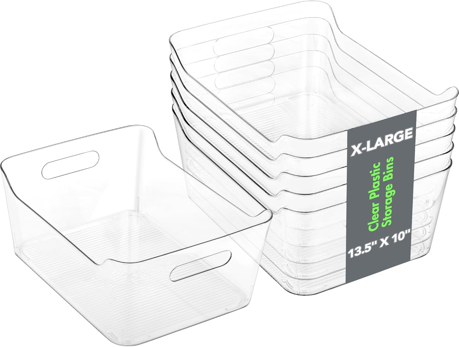 Tiawudi 6 Pack Plastic Storage Bins, Extra Large Pantry Organizer, 13.5″ x 10″ Clear Storage Containers and Organizer Bins, Multi-Use Bins for Home, Kitchen, Closet and Cabinet