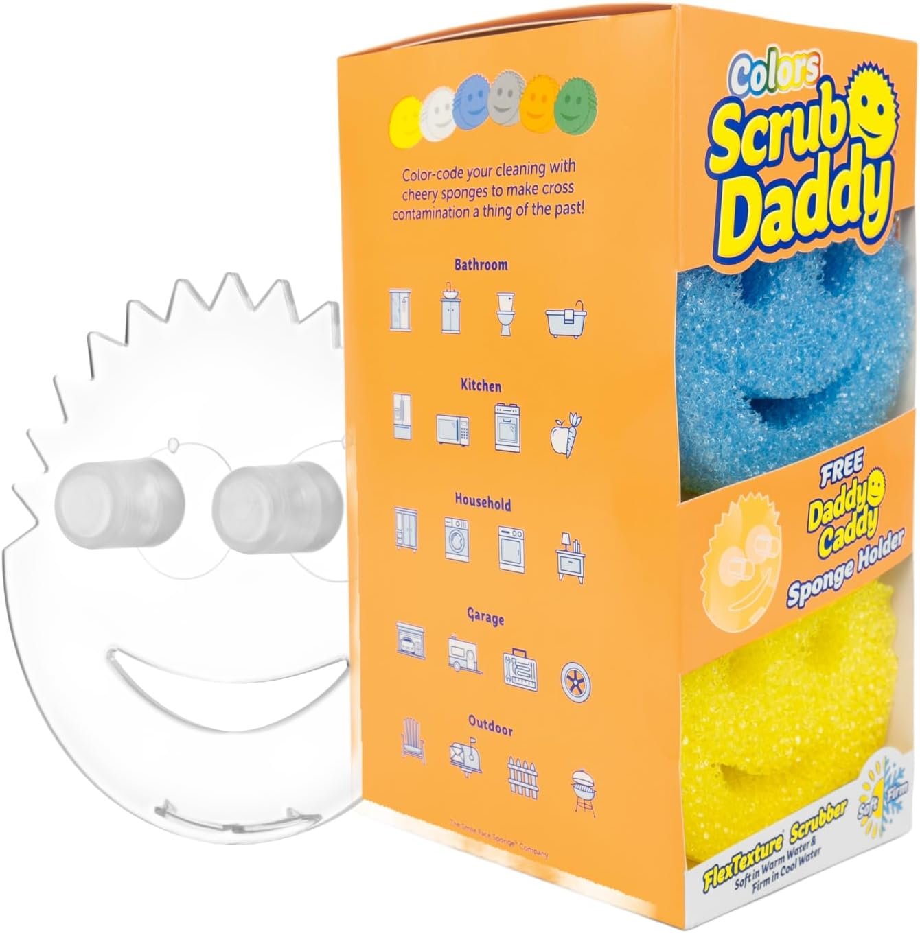Scrub Daddy 6 Kitchen Sponges & 1 Daddy Caddy Dish Sponge Holder – BPA Free & Made with Polymer Foam – Stain & Odor Resistant, Scratch-Free Multipurpose Scrubbers