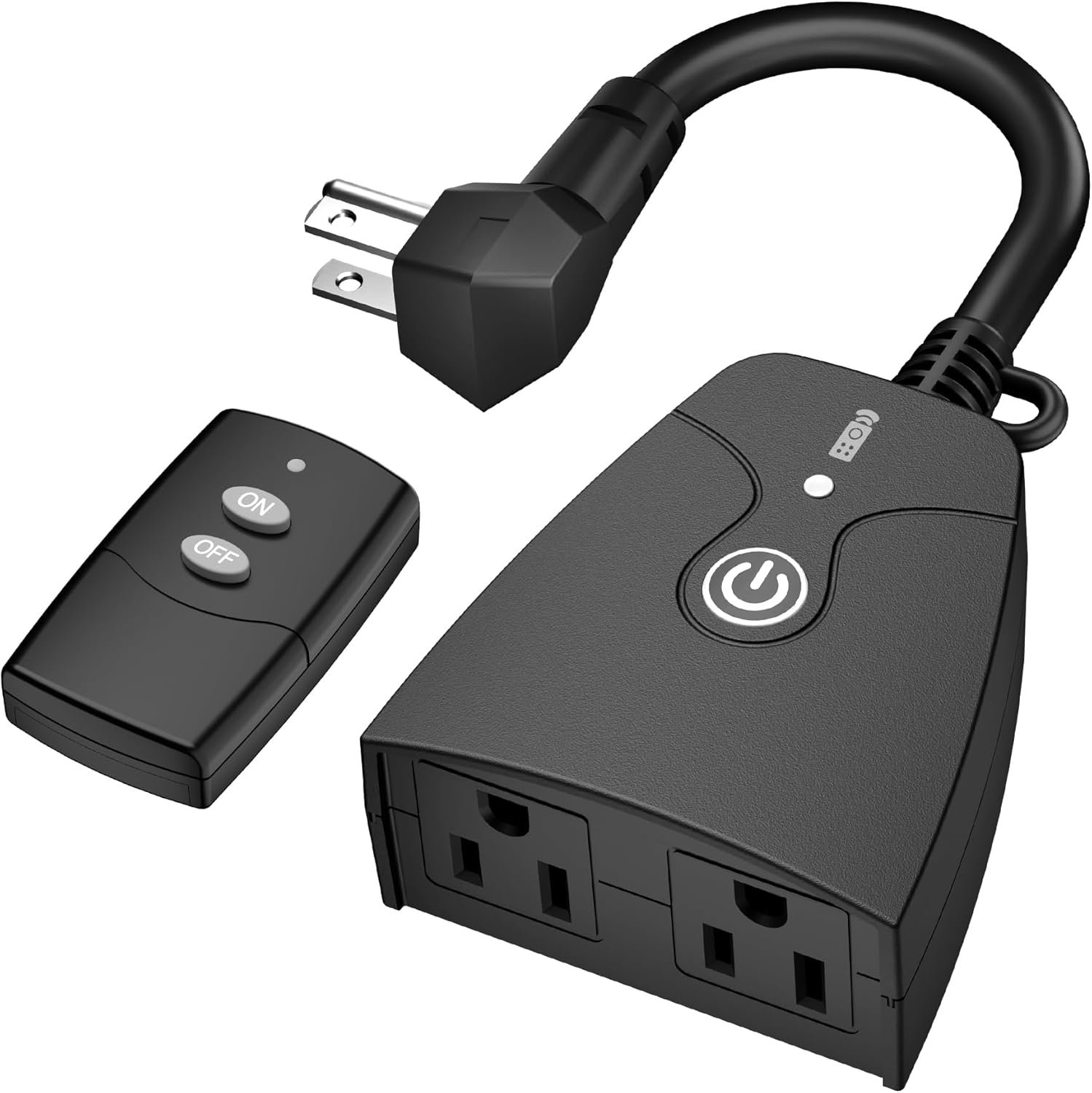HBN Outdoor Wireless Remote Control Outlet Plug,Weatherproof Heavy Duty Power Strip,Indoor Electrical Plugs for Light Switch,6-inch Cord,100ft Range, ETL Listed(15A,Dual 3-Prong Outlets)
