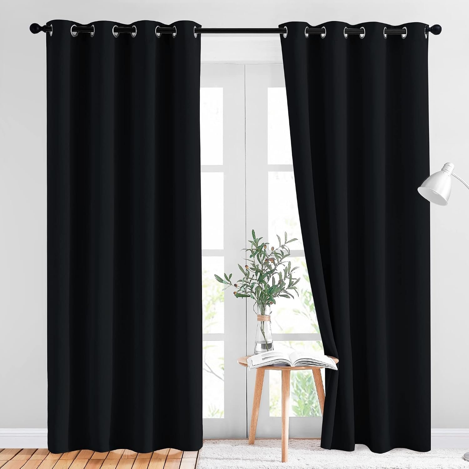 NICETOWN Black Out Curtains for Bedroom 84 inches Long – Light Reducing Thermal Insulated Solid Grommet Curtains/Panels/Drapes for Living Room (Set of 2, W52 x L84)